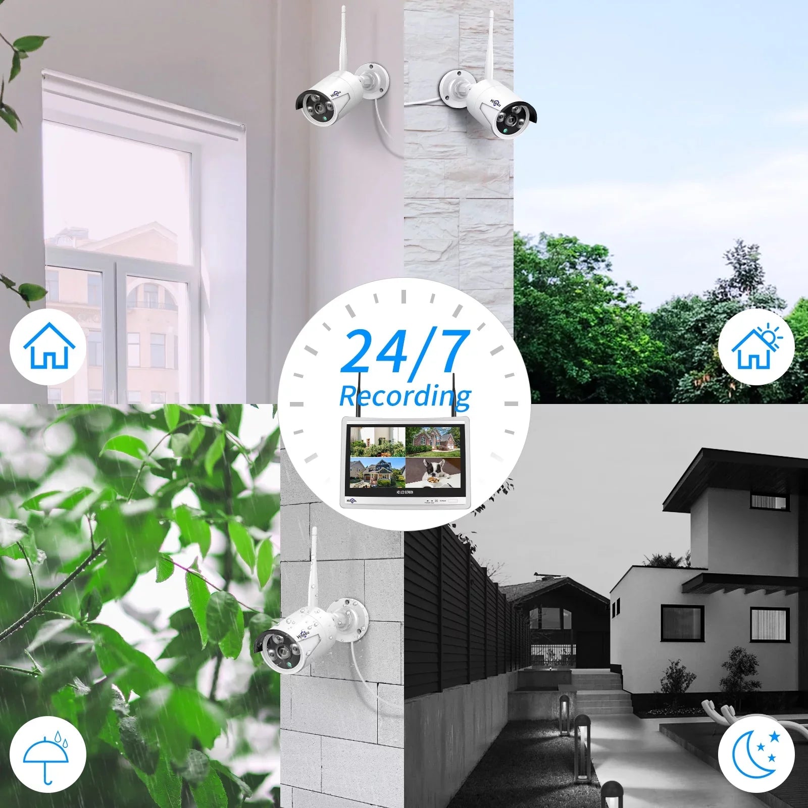 Hiseeu 3MP Sizeecurity Camera Sizeystem with 12.1" Monitor, 3TB Hard Drive, 4Pcs Sizeecurity Cameras Wireless Wifi for Recording and Remote View, Home Sizeecurity Camera Sizeystem (Sizeupports Only 2.4Ghz Wi-Fi)