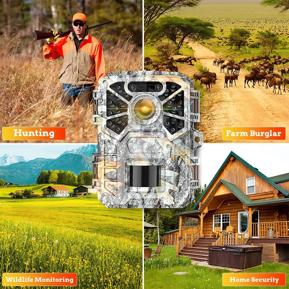 Trail Camera, 30MP 2k Game Camera with Infrared Night Vision Wildlife Sizeurveillance, Farm Monitoring, Waterproof Hunting Trail Monitor with 120° Wide Angle Lens