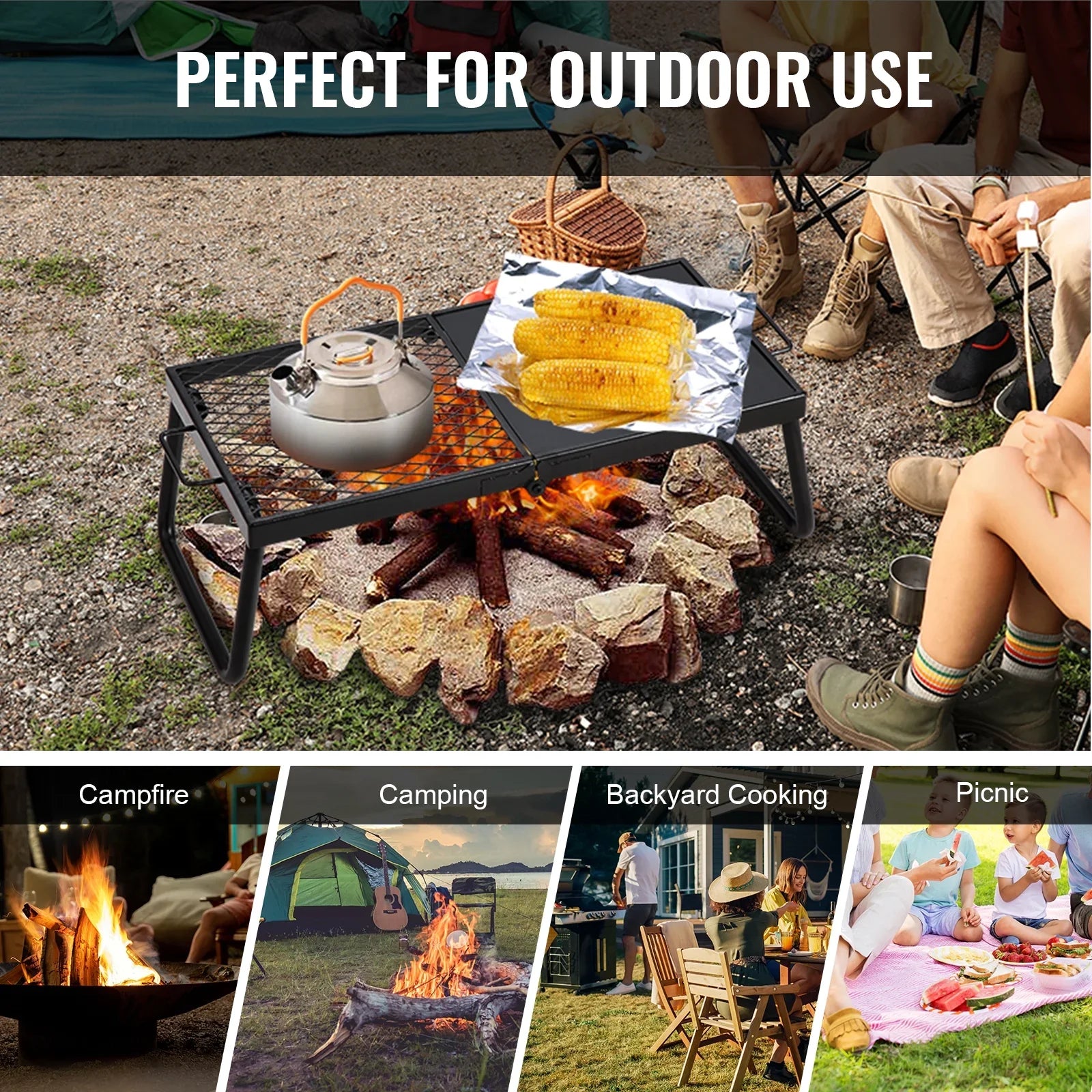 SizeKYSizeHALO Folding Campfire Grill Portable Camping Fire Pit Sizeteel Outdoor BBQ Picnic