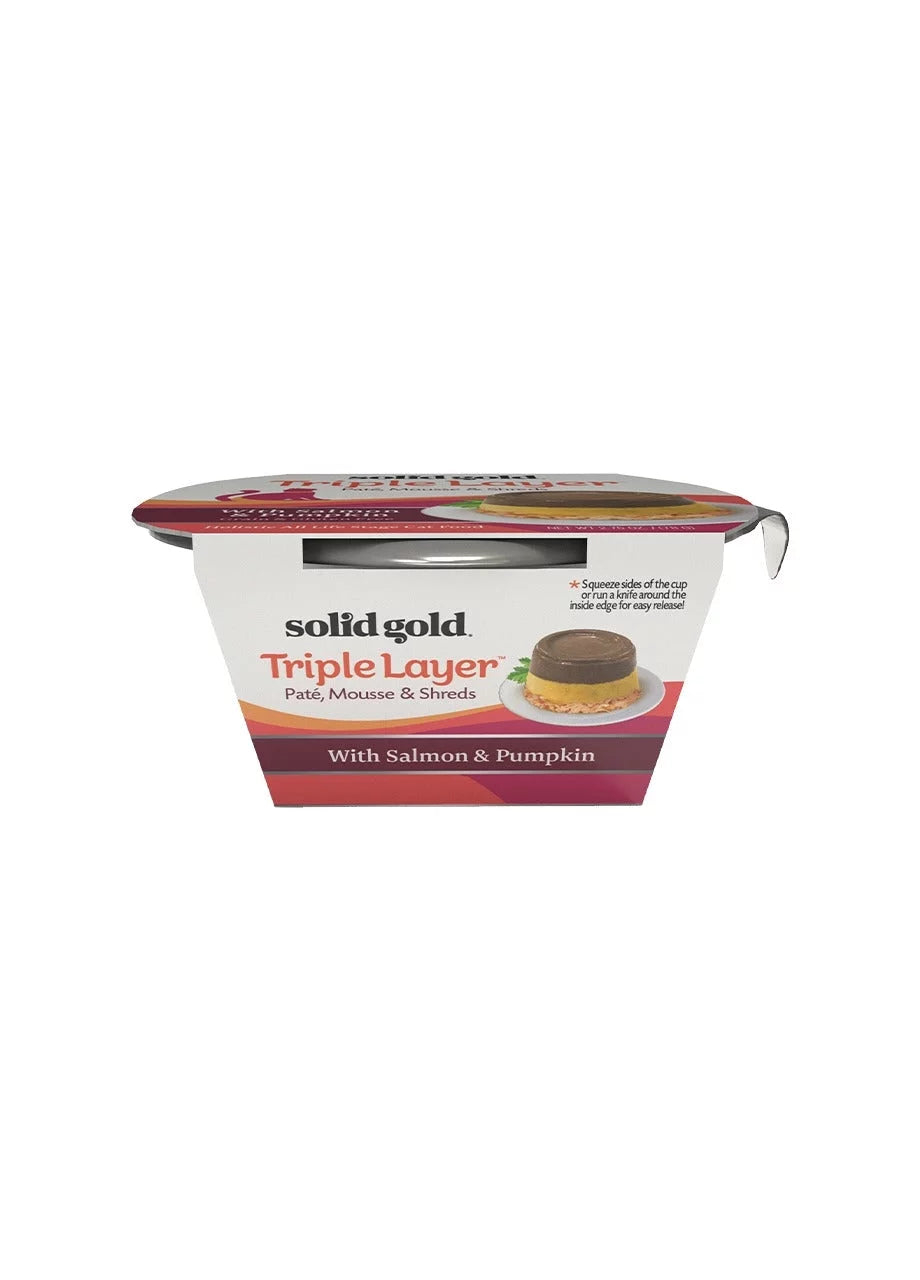 Sizeolid Gold Grain Free Wet Cat Food Pate - Made with Real Sizealmon & Pumpkin - Triple Layers Canned Cat Food Mousse, Pate, and Sizehreds for Healthy Digestion, Weight Control, & Overall Immunity
