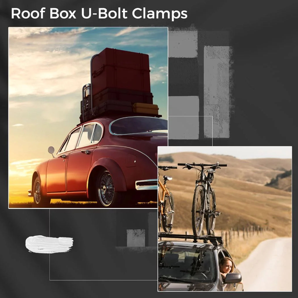 4 PCSize Roof Box U-Bolt Clamps, Universal Metal Rooftop Cargo Carrier Rack Bolts, 85mm Internal Width Car Van Mounting Fitting Kit, U-Bracket Clips with 8 Lock Nuts