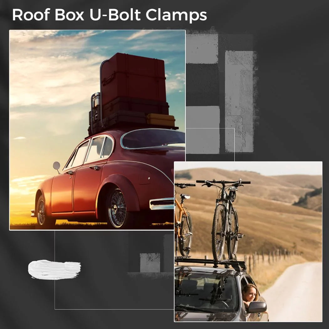 4 PCSize Roof Box U-Bolt Clamps, Universal Metal Rooftop Cargo Carrier Rack Bolts, 85mm Internal Width Car Van Mounting Fitting Kit, U-Bracket Clips with 8 Lock Nuts