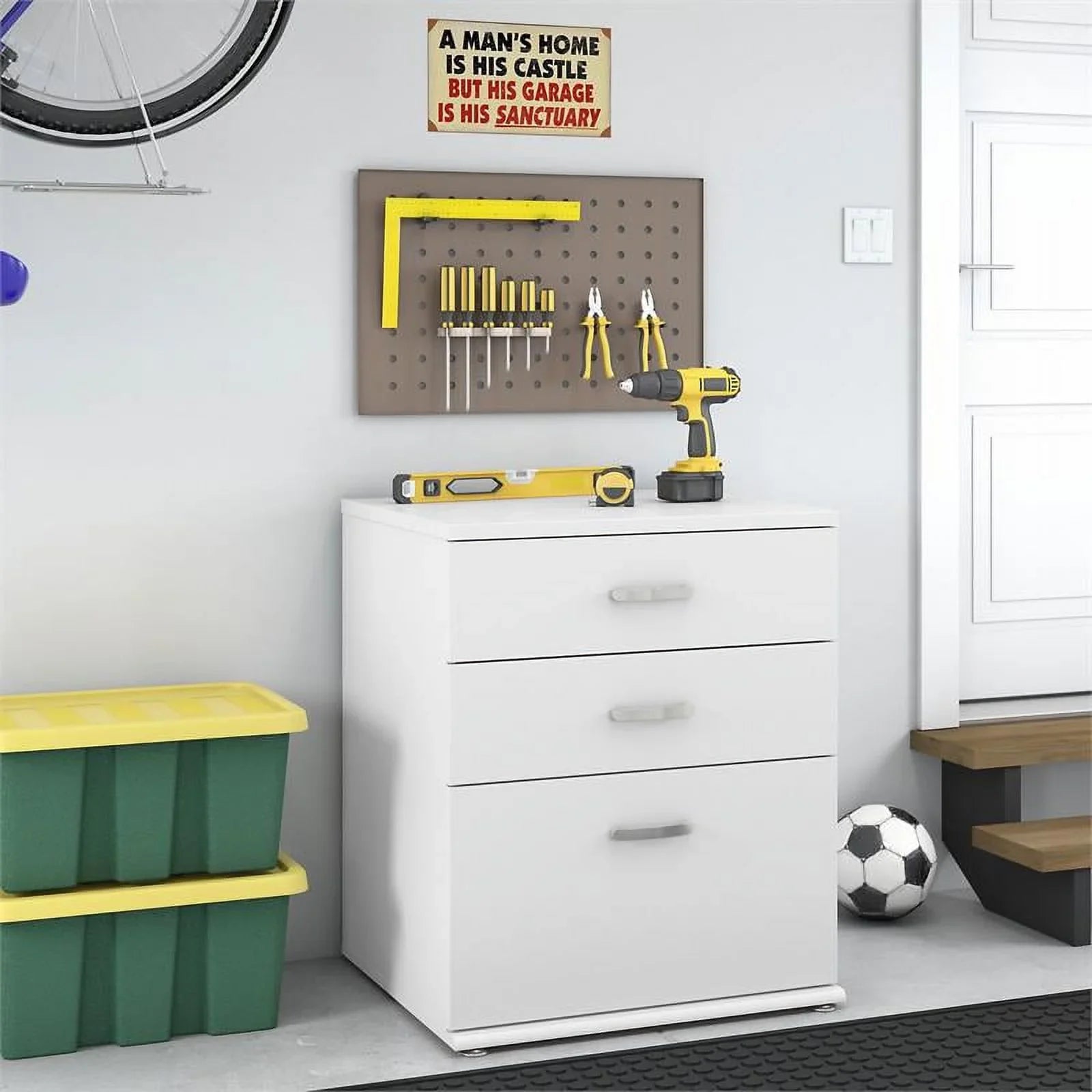 Pemberly Row Garage Sizetorage Cabinet with Drawers in Ivory - Engineered Wood