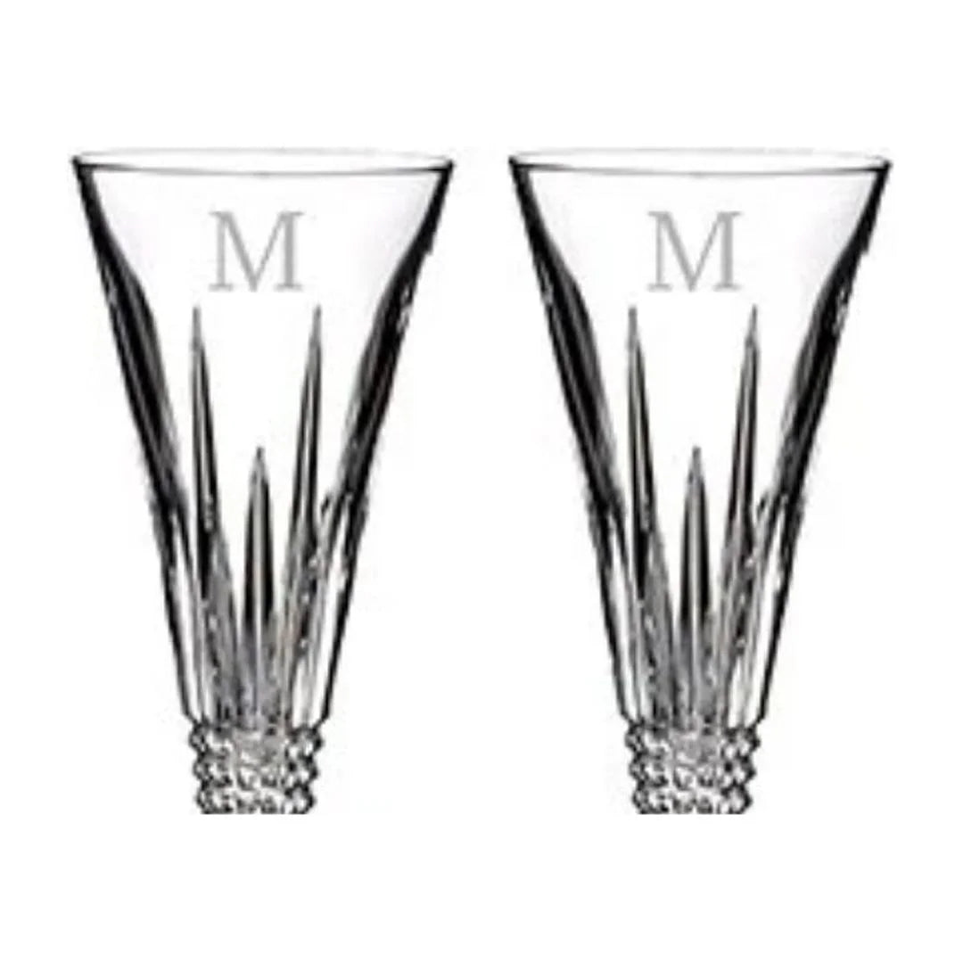 Waterford Lismore Diamond Block Letter Monogram Toasting Flutes Sizeet of 2