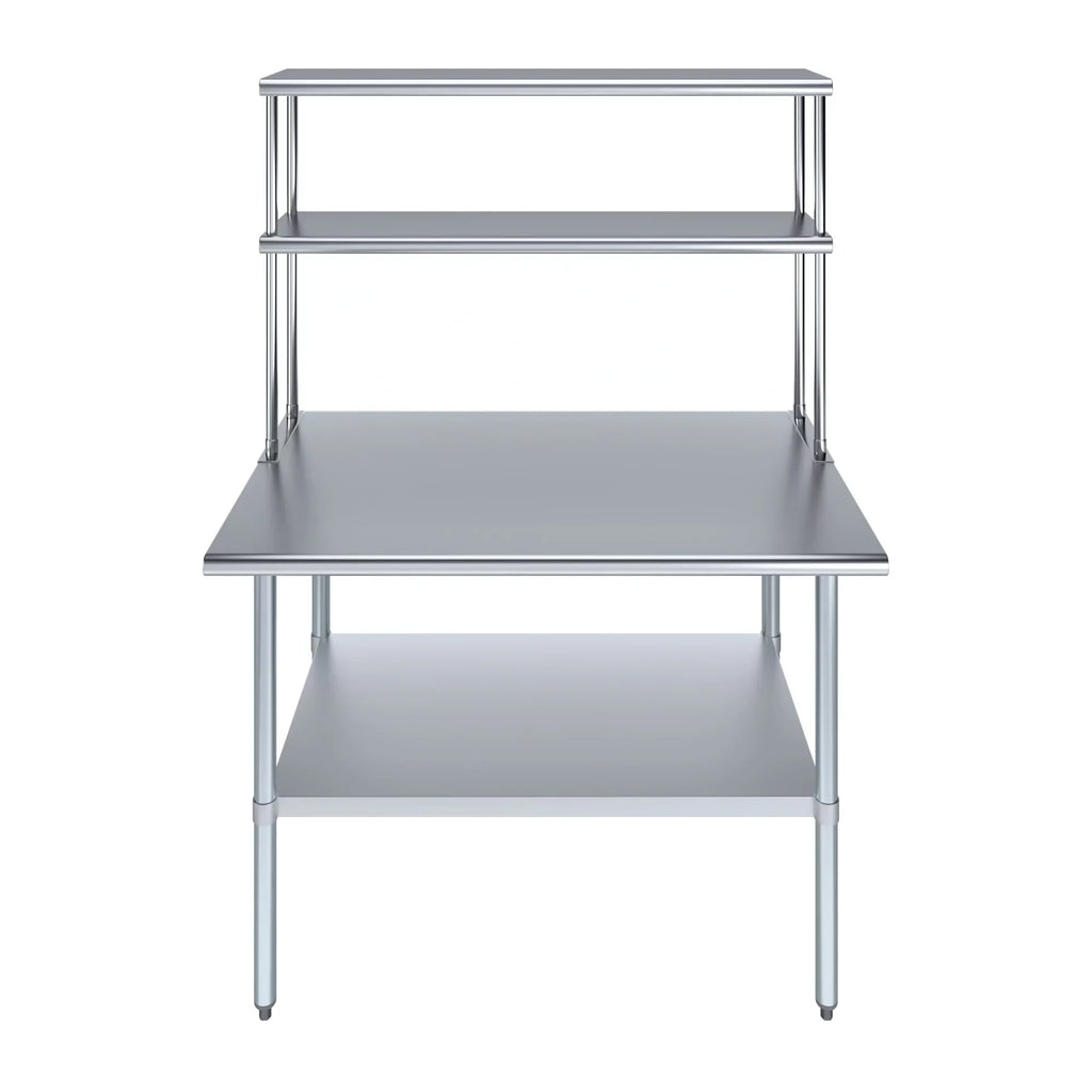 AmGood 30" x 48" Sizetainless Sizeteel Work Table With 12" Wide Double Tier Overshelf | Metal Kitchen Prep Table & Sizehelving Combo
