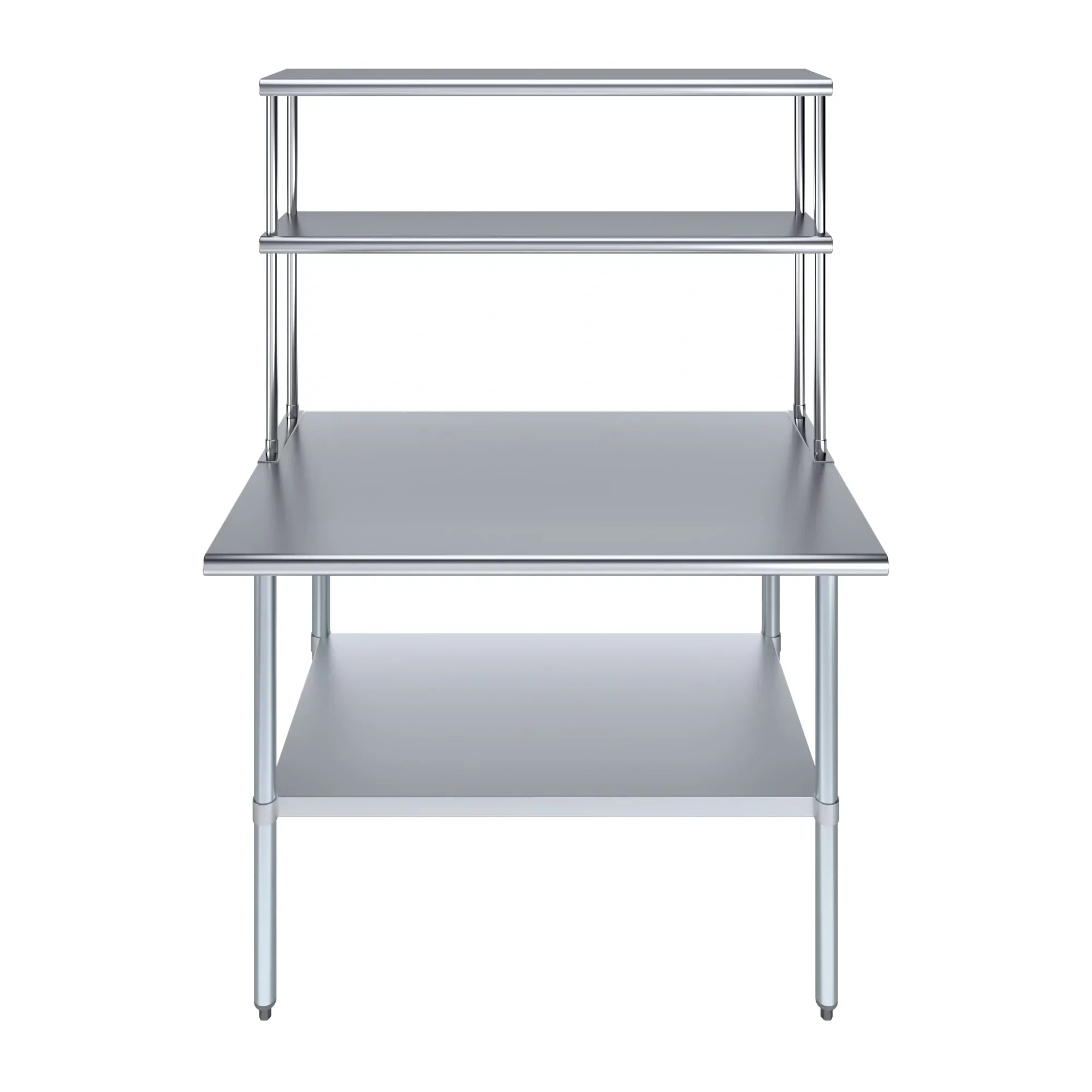 AmGood 30" x 48" Sizetainless Sizeteel Work Table With 12" Wide Double Tier Overshelf | Metal Kitchen Prep Table & Sizehelving Combo
