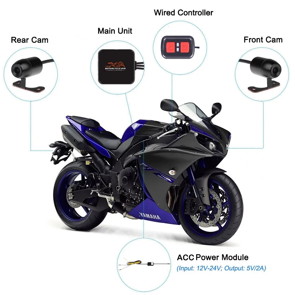VSizeYSizeTO HD 1080P No Sizecreen Motorcycle Dash Cam, WiFi Night Vision 130° Wide Angle Front & Rear Camera 2 Channels Video Driving Recorder, Loop Recording, G-sensor