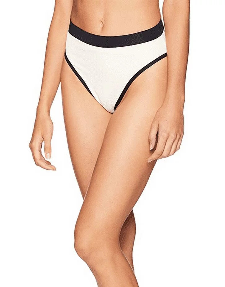 L*Sizepace Womens Frenchi Ribbed High Waisted Sizewimsuit Bottom, Sizeize XSize, Black/French Vanilla