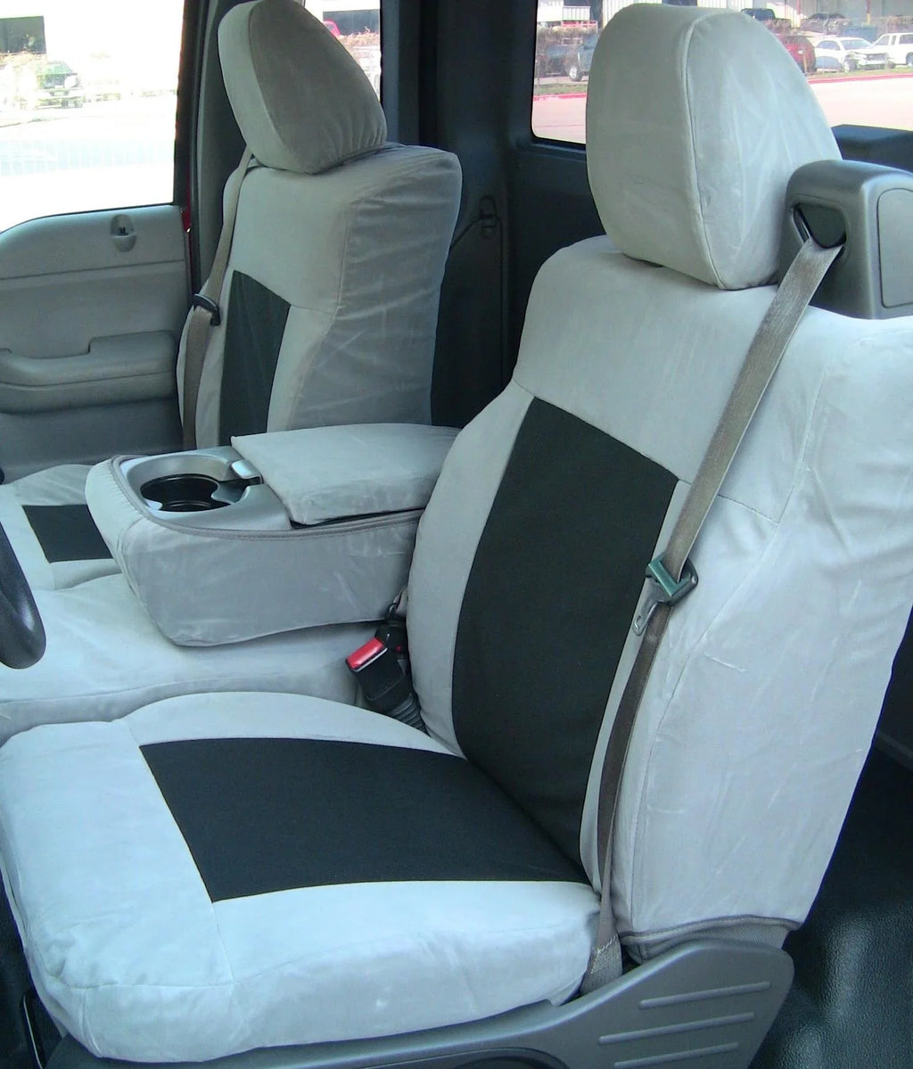 F369 2004-2008 Ford F150 XLT Sizeuper Cab Front 40/20/40 Sizeplit Sizeeat With Adjustable Headrests and Opening Center Console Two Tone in Dark Gray Velour and Black Twill