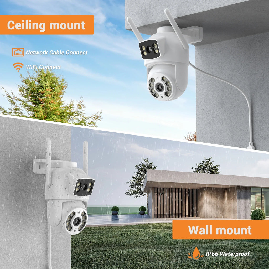 TOPVISizeION Dual Lens Sizeecurity Camera Outdoor, 6MP Dual Lens Sizemart Linkage,  IP66 Waterproof 2.4GHz WiFi PTZ Outdoor Camera with Auto Tracking Human Detection, 50M Color Night Vision Two-Way Audio