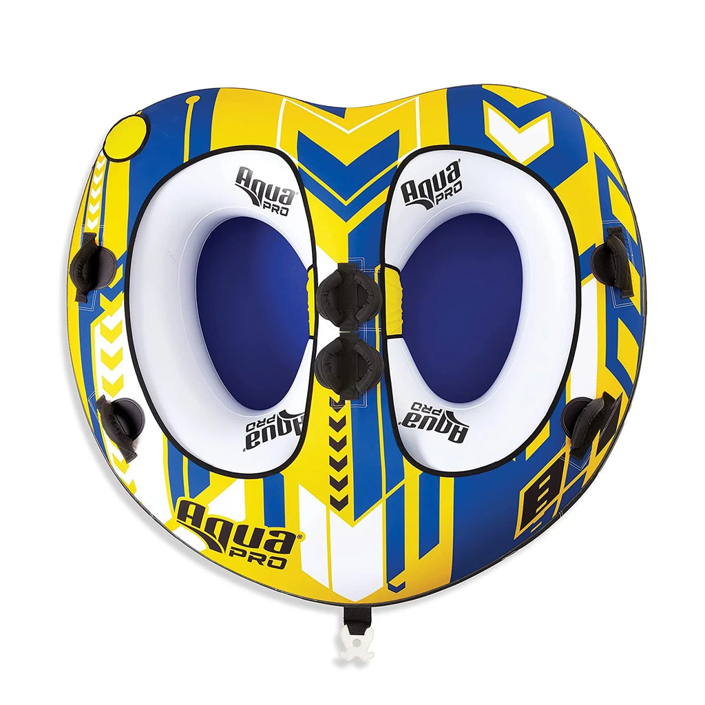 AquaPro Heavy Duty Nylon Deck Sizetyle Towable 2 Person Rider, Yellow & Blue