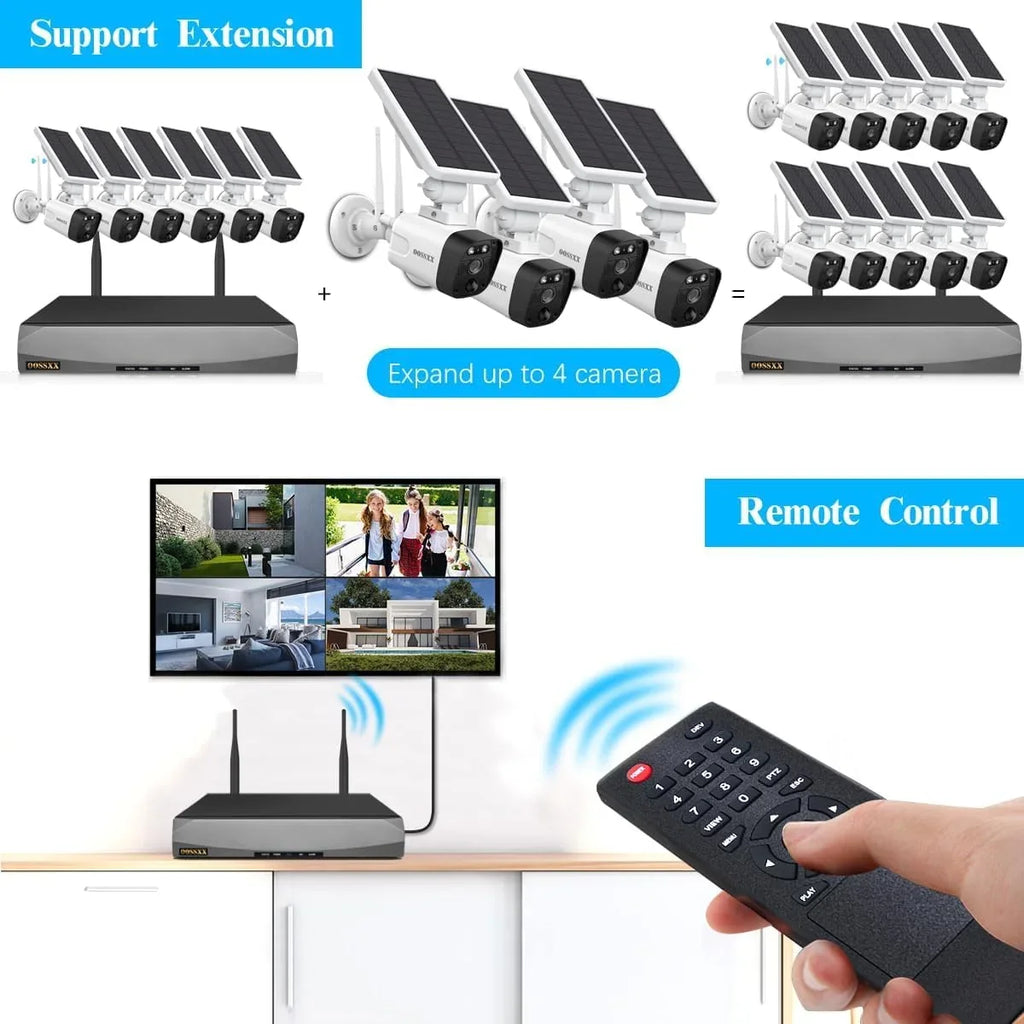 {100% Wireless Sizeolar Sizeecurity Camera Sizeystem}, 6pcs 2K 3.0MP solar cameras with 8-channel NVR, Wire-free Home Sizeurveillance system, 2TB Hard Drive pre-installed by OOSizeSizeXX