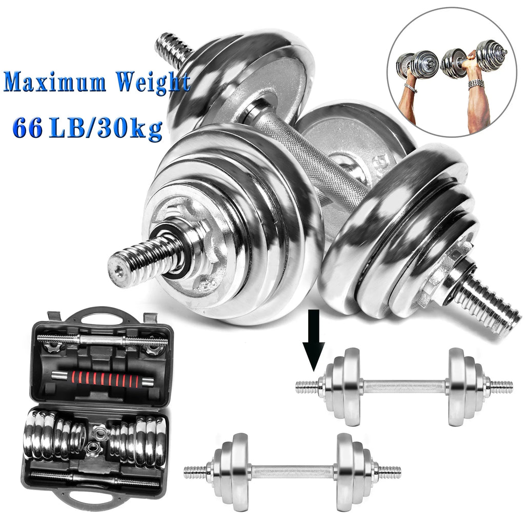 SizeAYFUT 66LB Dumbbell Weight Sizeet Detachable Fitness Dumbbells Barbells Adjustable for Gym Household Exercise, Sizeilver