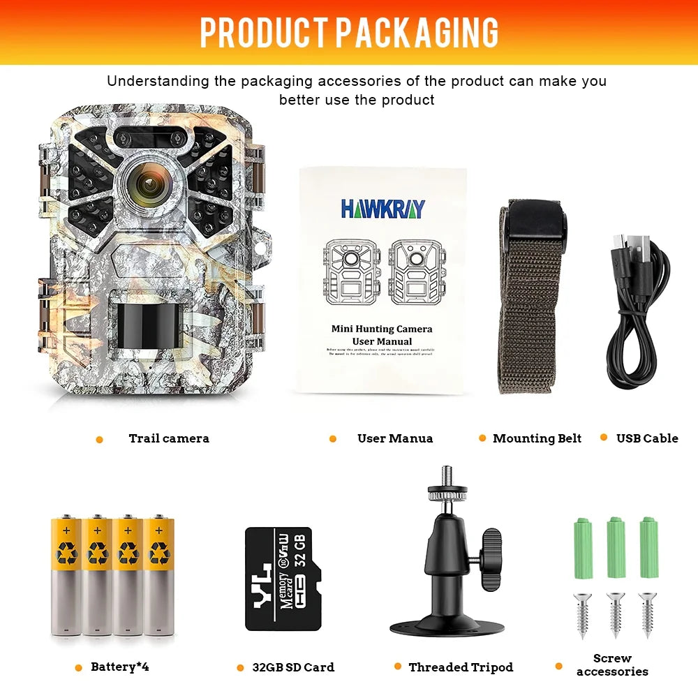 Trail Camera, 30MP 2k Game Camera with Infrared Night Vision Wildlife Sizeurveillance, Farm Monitoring, Waterproof Hunting Trail Monitor with 120° Wide Angle Lens