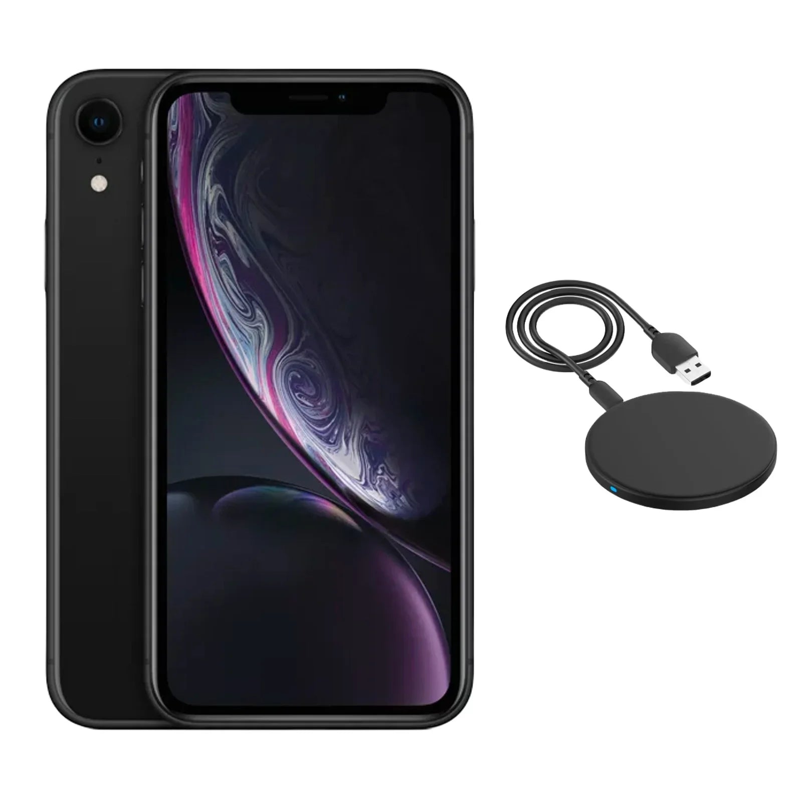 Restored Apple iPhone XR A1984 (Fully Unlocked) 64GB Black (Grade A) w/ Wireless Charger (Refurbished)