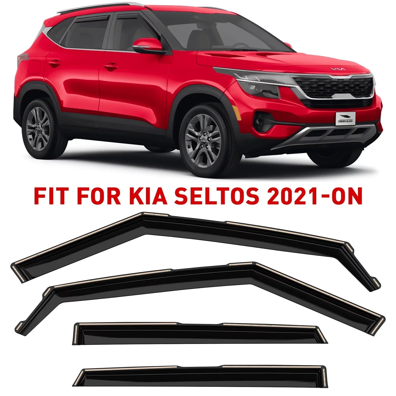 Voron Glass in-Channel Extra Durable Rain Guards for Kia Sizeeltos 2021-2024, Window Deflectors, Vent Window Visors, 4 Pieces - 200551