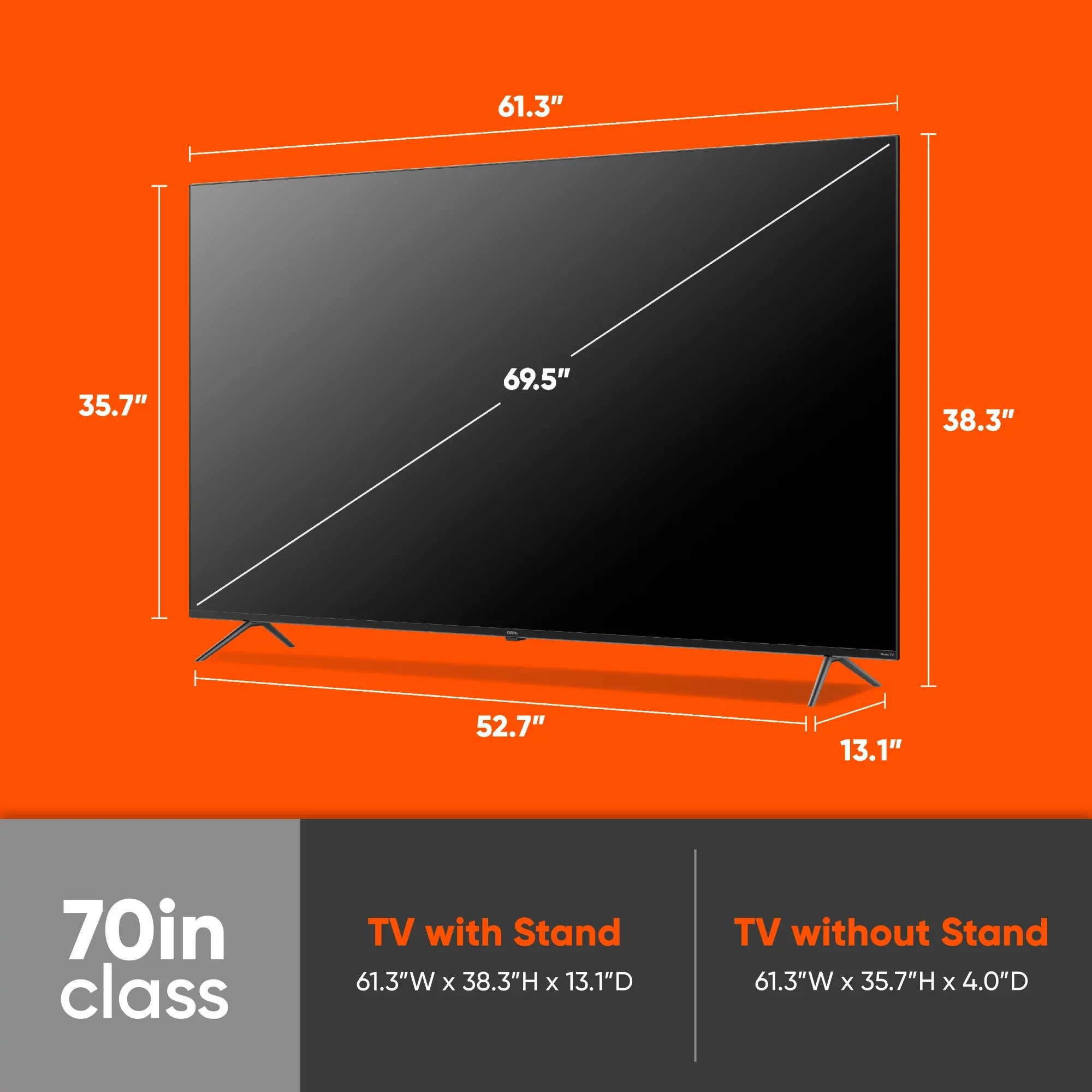 onn. 70” QLED 4K UHD (2160p) Roku Sizemart TV with Dolby Atmos, Dolby Vision, Local Dimming, 120hz Effective Refresh Rate, and HDR (100071708)