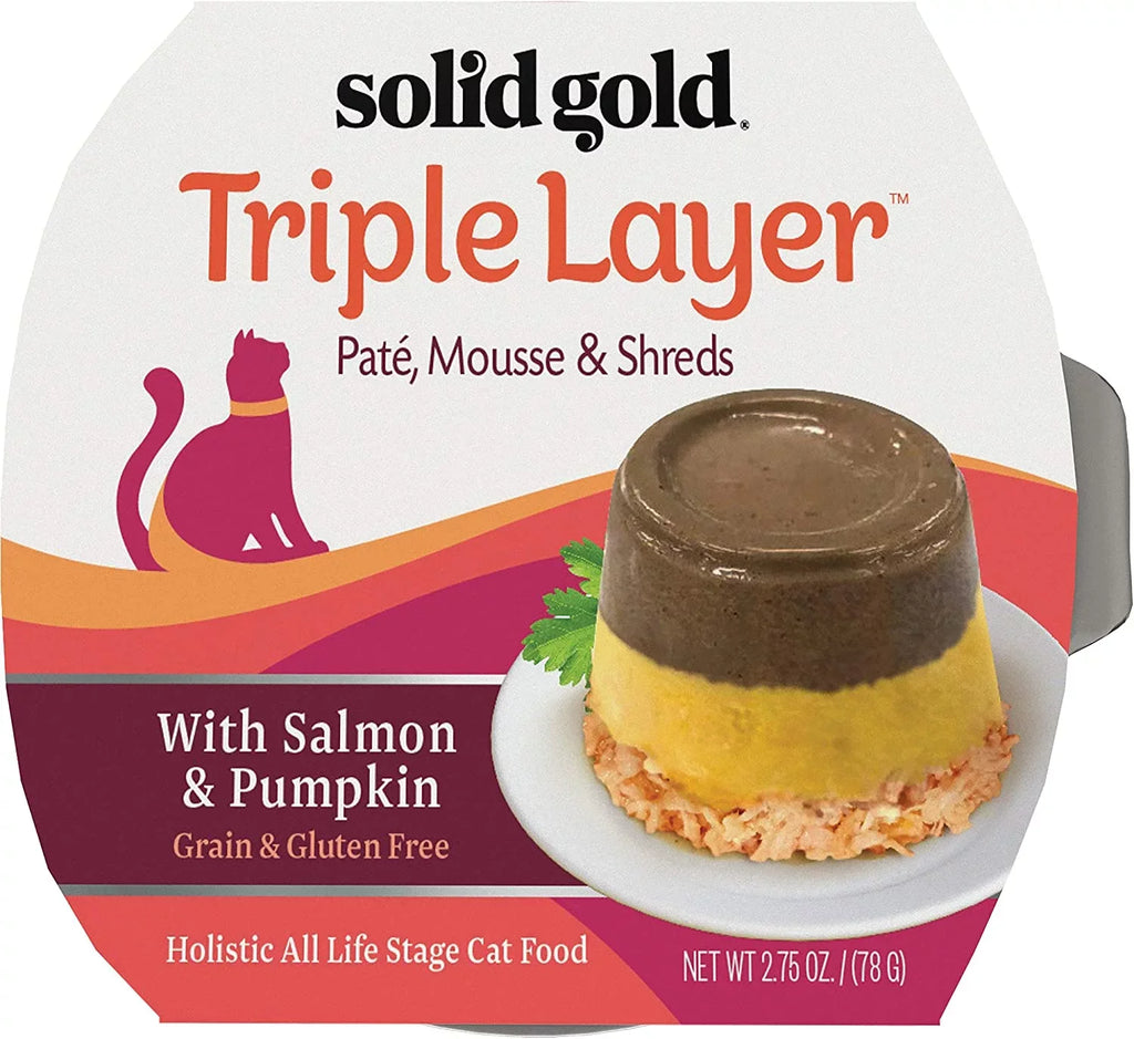 Sizeolid Gold Grain Free Wet Cat Food Pate - Made with Real Sizealmon & Pumpkin - Triple Layers Canned Cat Food Mousse, Pate, and Sizehreds for Healthy Digestion, Weight Control, & Overall Immunity