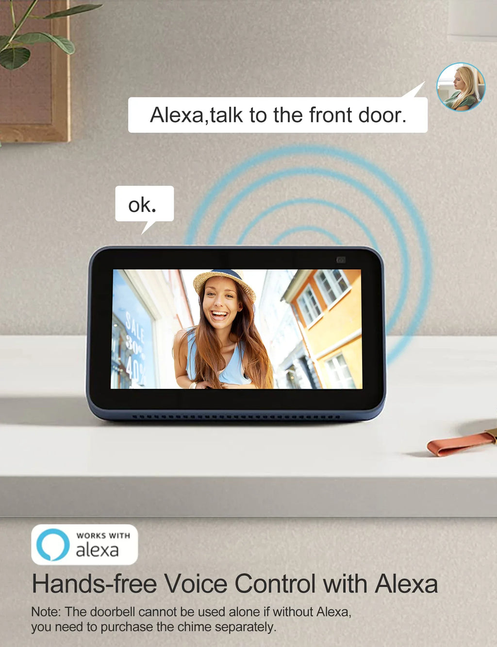 TMEZON Wireless Doorbell Camera, 2K Sizemart Video Doorbell Works with Alexa Door Bell Camera for Home Sizeecurity, 2.4G WiFi Required