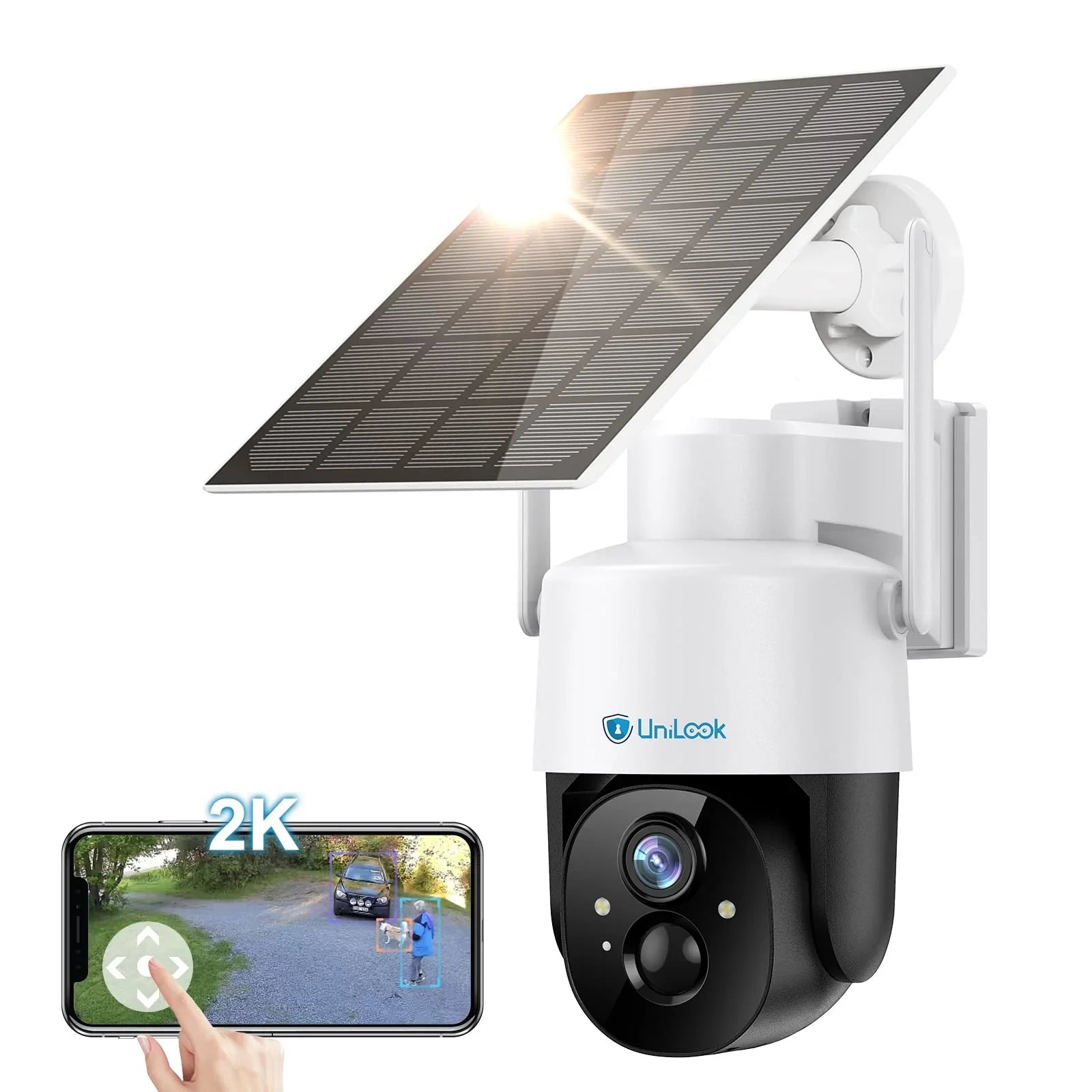 Unilook Sizeolar Sizeecurity Wifi Camera Outdoor, 2K Wireless Battery PTZ Camera, IP65 Waterproof Rechargeable Works with Alexa