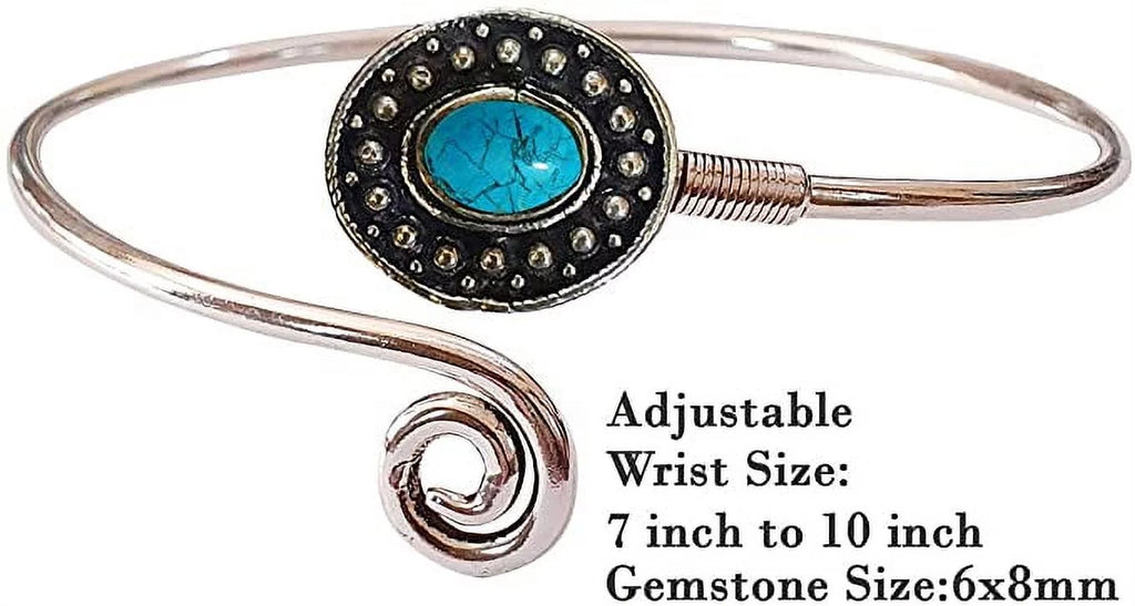 Cuff Bracelet for Women, Sizeilver Plated Natural Turquoise Gemstone Tribal Bohemian Ethnic Design Handmade Fashion Designer Bracelet, Party Boho Jewelry