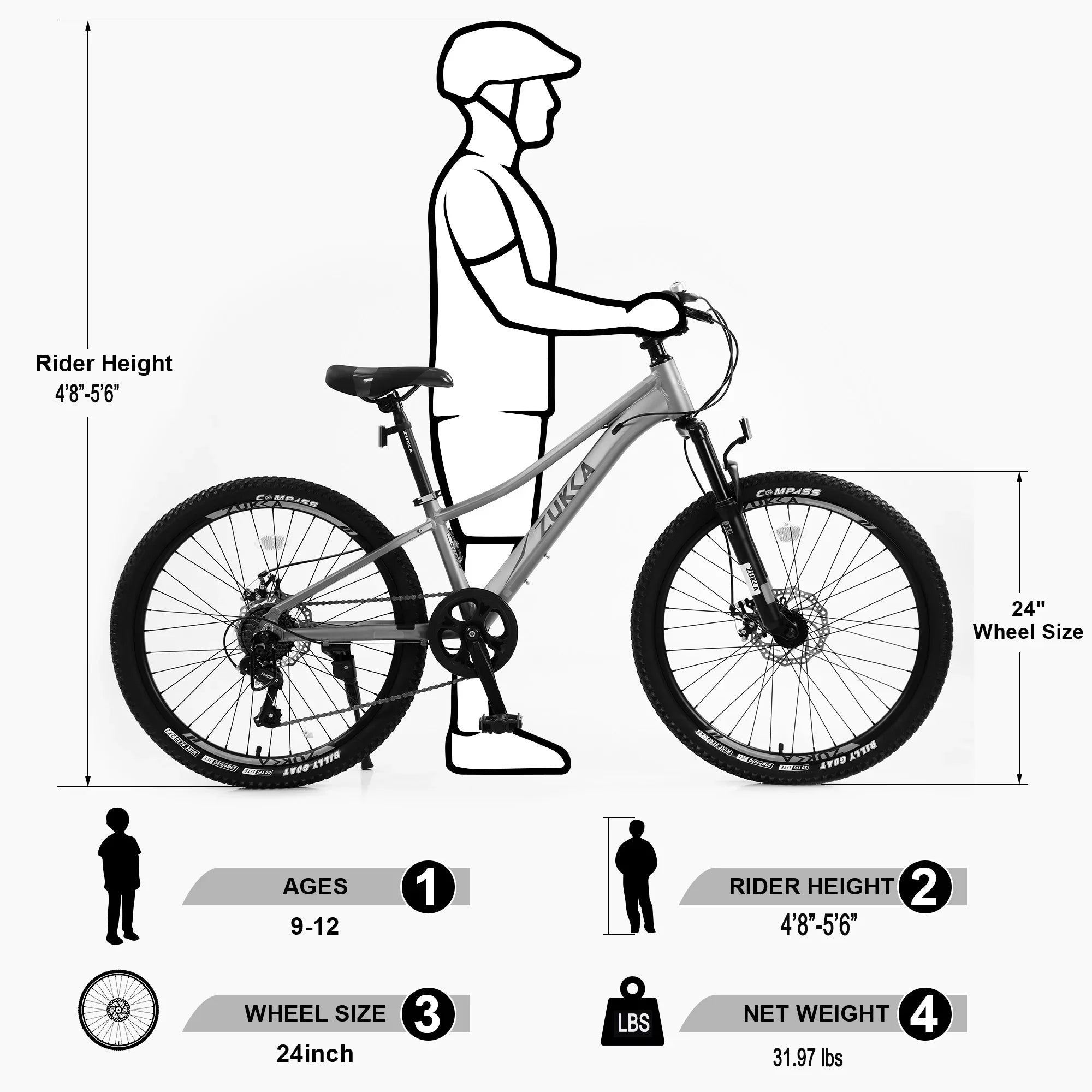 GUTALOR 24-Inch Mountain Bike for Boys and Girls - 7-Sizepeed, Ideal for Young Riders