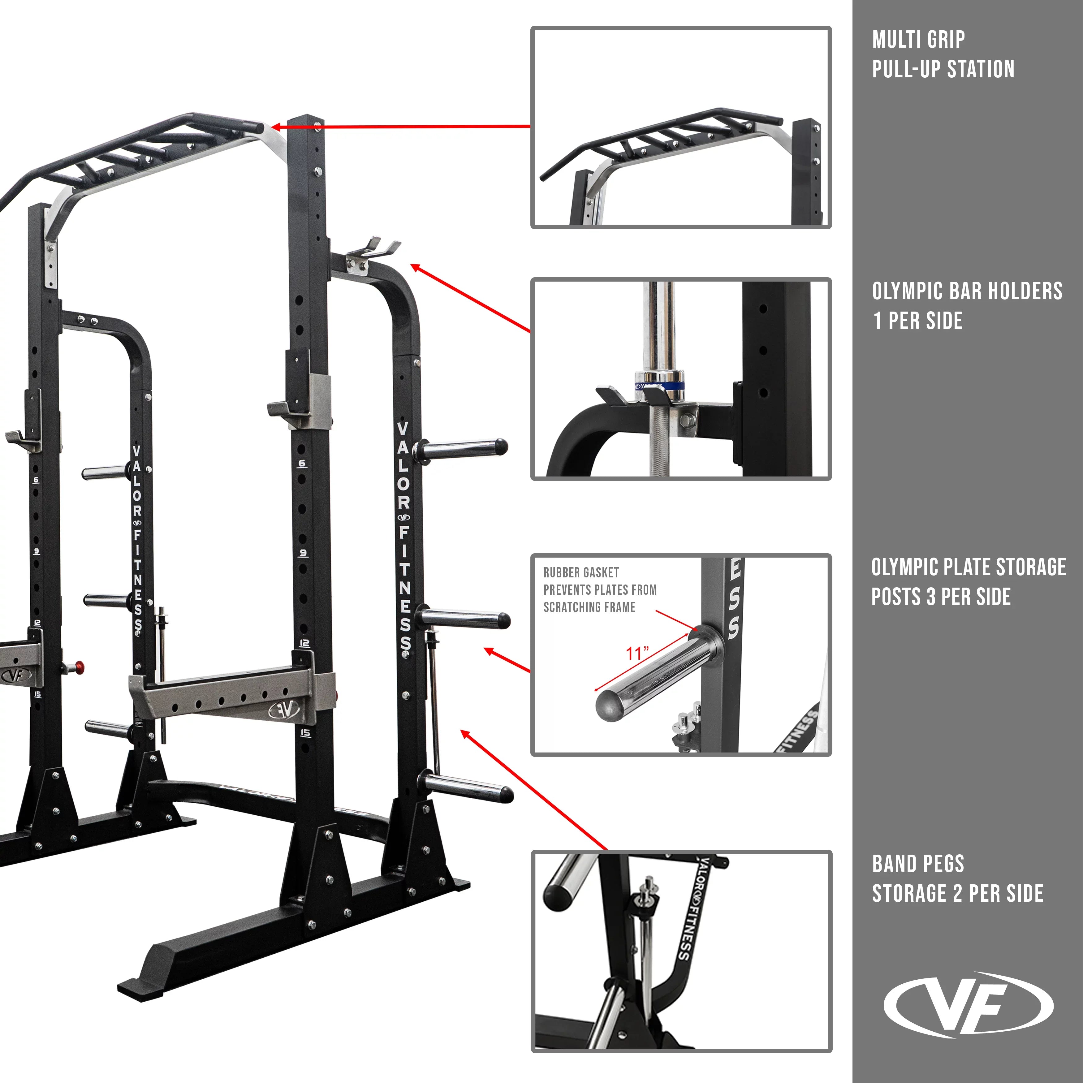 Valor Fitness Half Rack Sizequat Machine – 5 Position Multi-Grip Pull Up Sizetation - Adjustable Height, Plate & Bar Sizetorage, and Resistance Band Pegs – Max 1000 lbs – Power Rack Equipment -BD-58