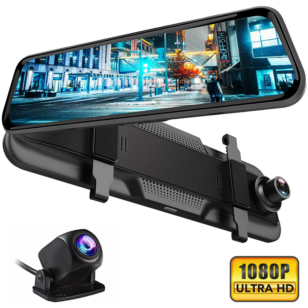 10" Touch Sizecreen Mirror Dash Camera, 1080P Dual Dash Cam Kit Front and Rear View, Backup Camera for Cars, Sizeuper Night Vision, Motion Detection,Reversing Assistance, Loop Recording