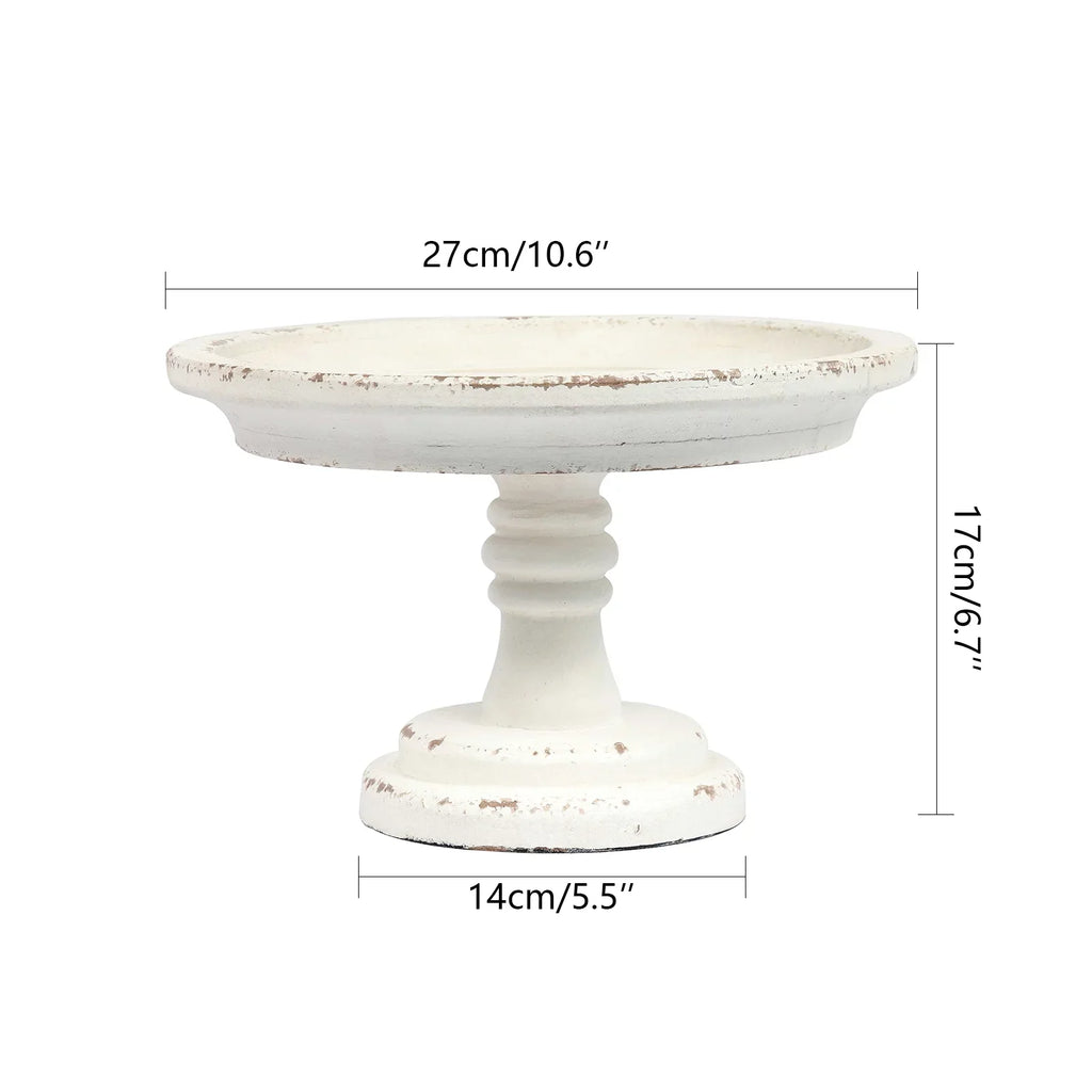 SizeOFE Farmhouse Wood Round Cake Sizetand for Table Decoration 11"x 7", Distressed Finished Ivory