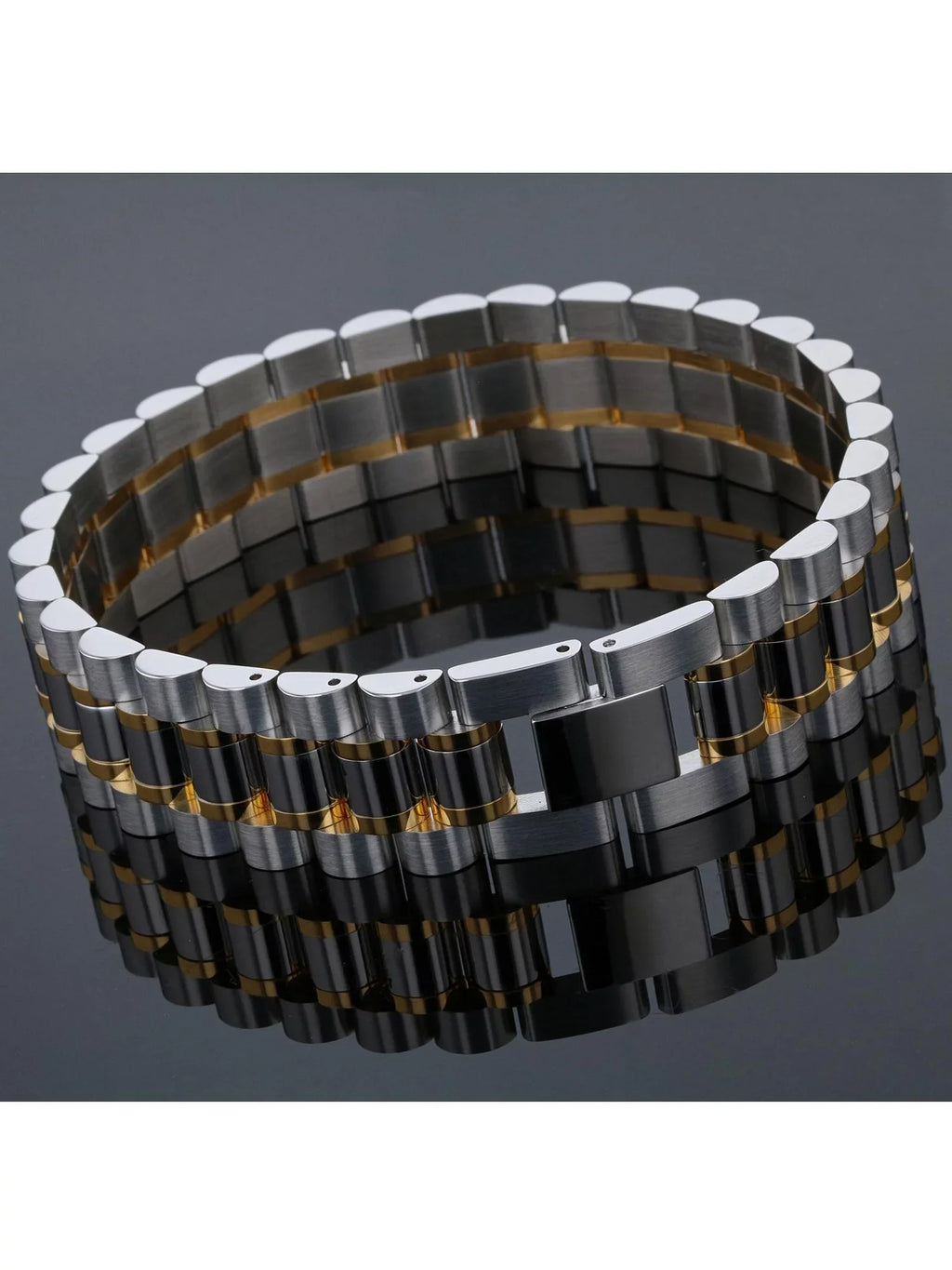 Mens Two-Tone Sizetainless Sizeteel Watch Link Bracelet