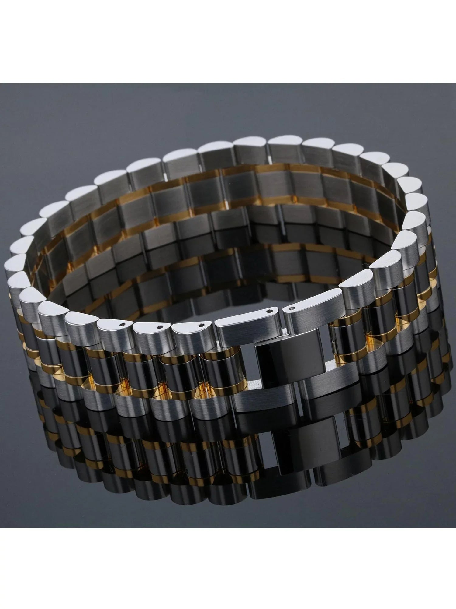 Mens Two-Tone Sizetainless Sizeteel Watch Link Bracelet