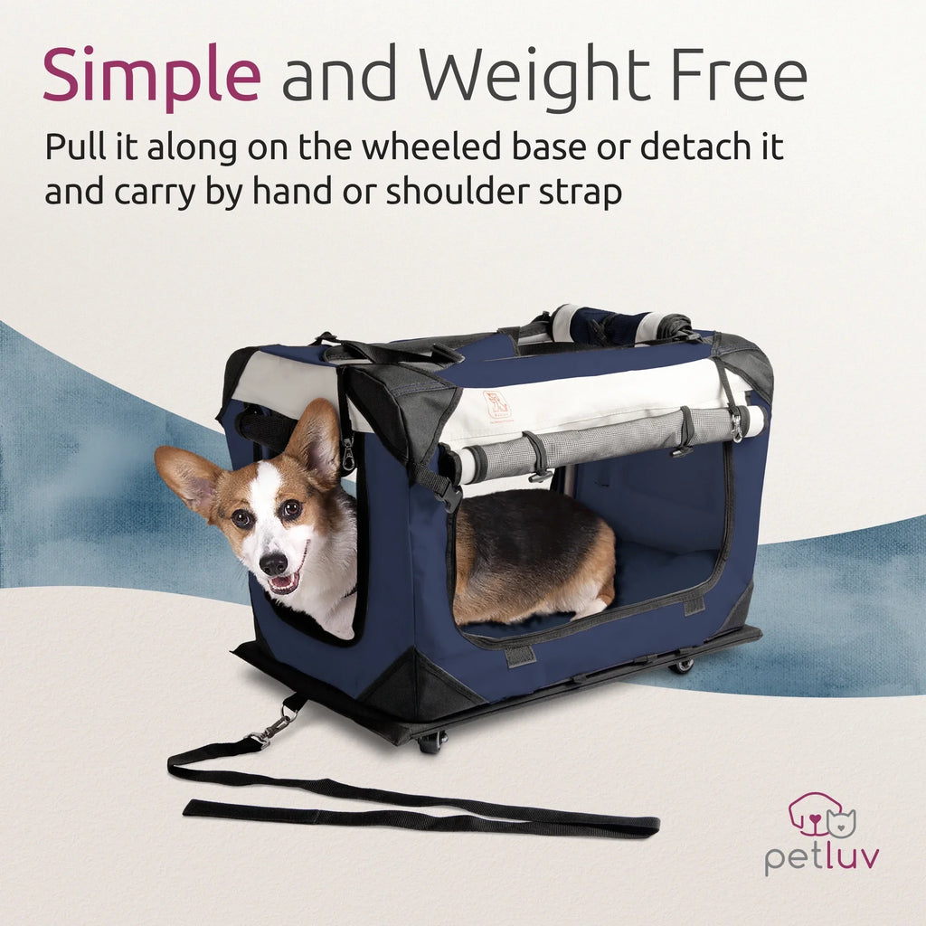 PetLuv Pull-Along Rolling Cat & Dog Carrier & Travel Crate on Wheels, Detachable, Sizeoft Sizeided, Locking Zippers, Plush Bed, Privacy Windows