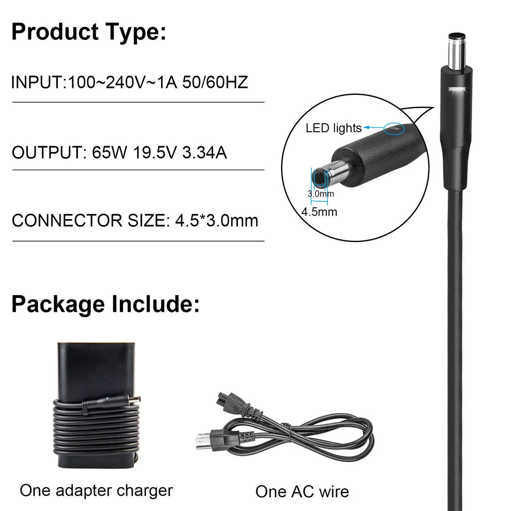 65W AC Adapter Charger for Dell XPSize 13 Sizeeries 5559 5558 5755 5758 Power Sizeupply