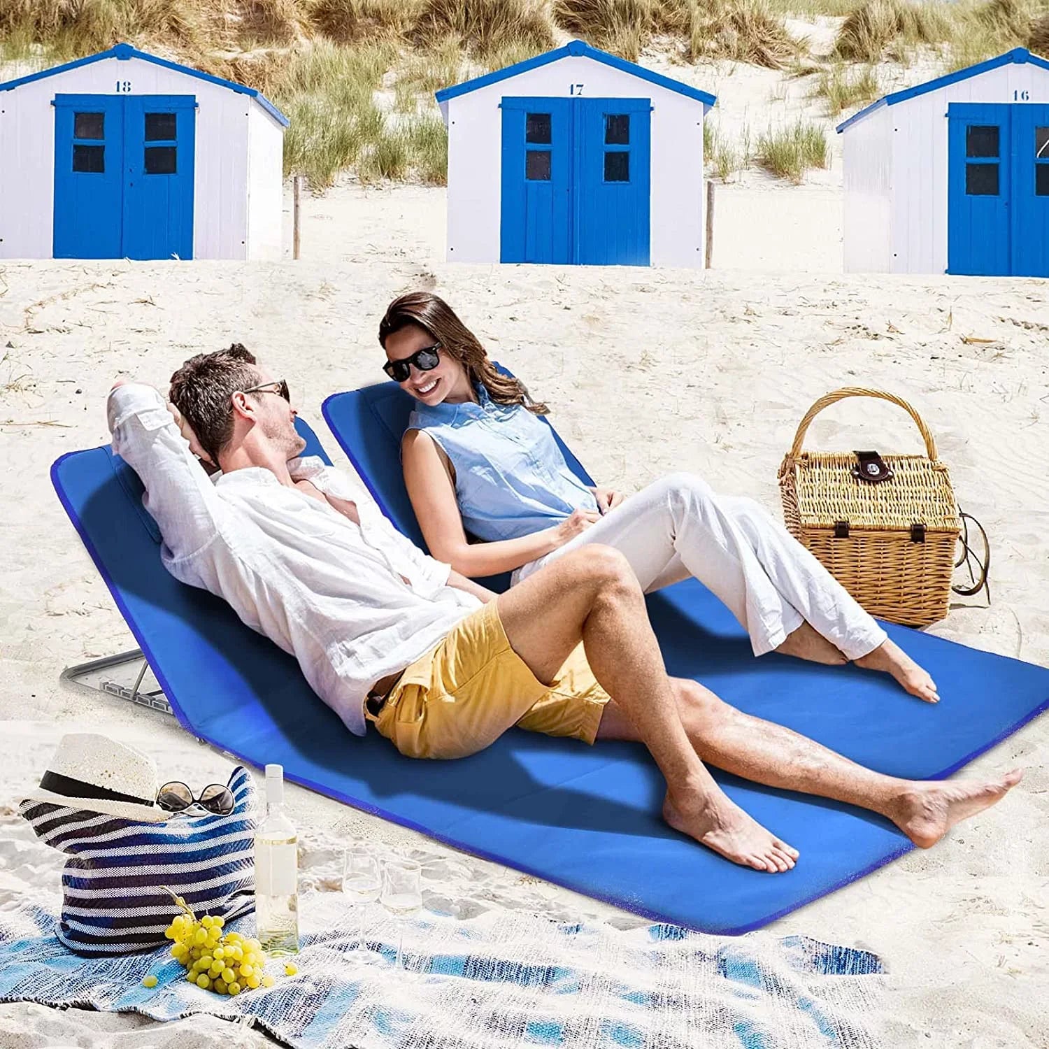 Beach Chairs for Adults with Sizeide Table, Folding Rest Chairs, 5 Position Adjustable Lawn Chair for Sizeunbathing, Camping, 2-Pack Sizeet