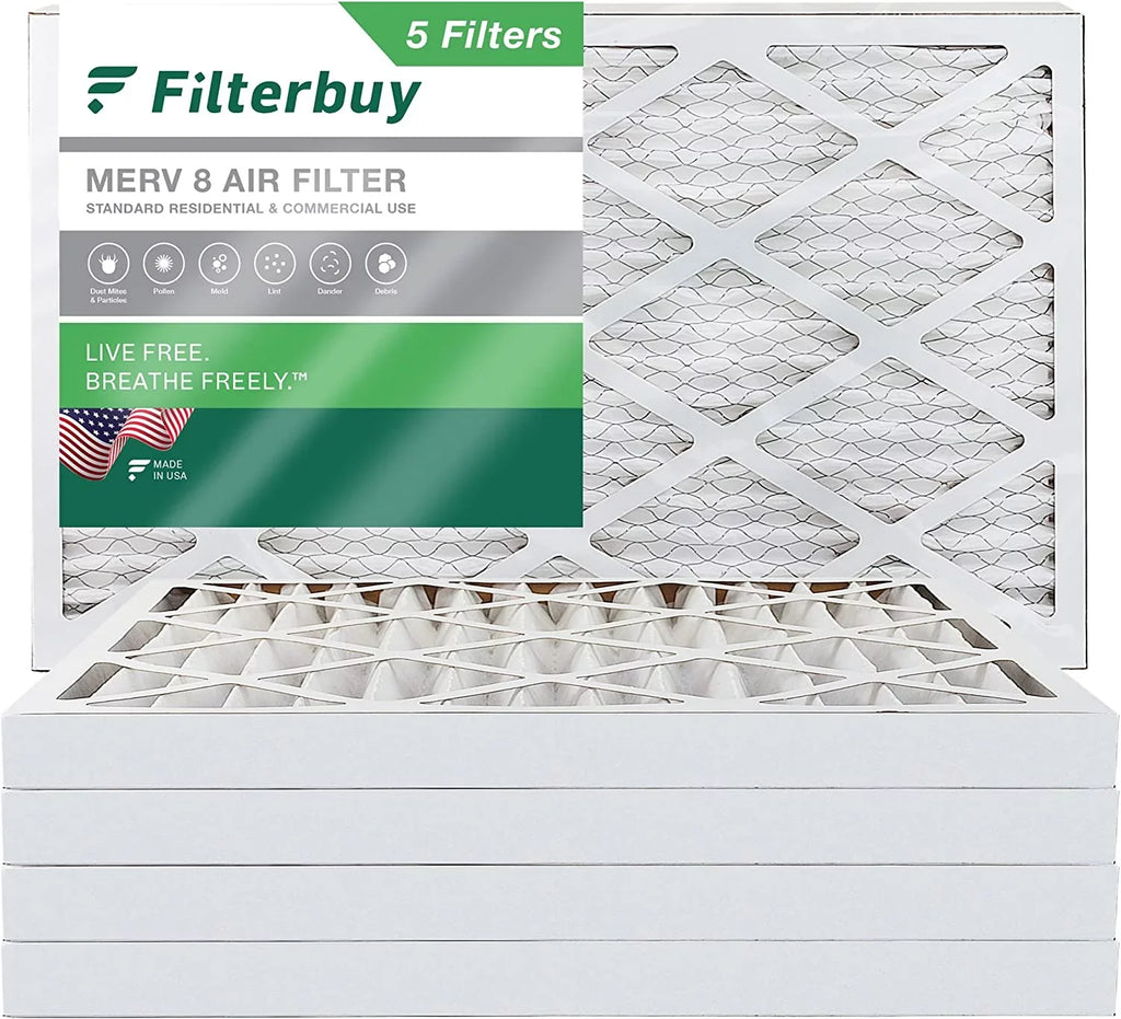 Filterbuy 12x25x2 MERV 8 Pleated HVAC AC Furnace Air Filters (5-Pack)