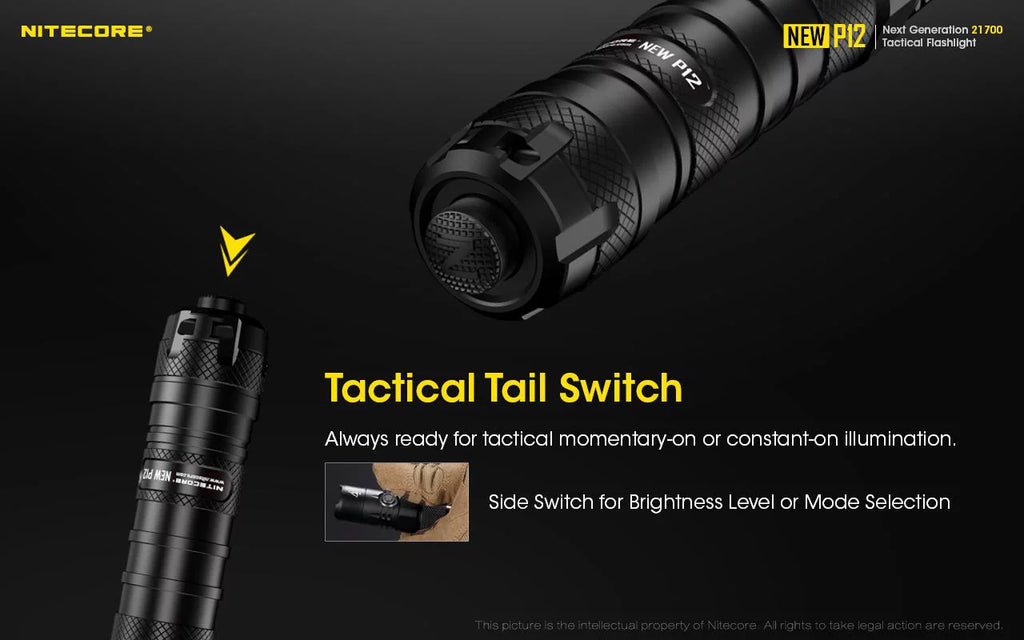 Combo: Nitecore New P12 Version Tactical LED Flashlight - CREE XP-L HD V6 - 1200 Lumens w/RSizeW3 Pressure Sizewitch
