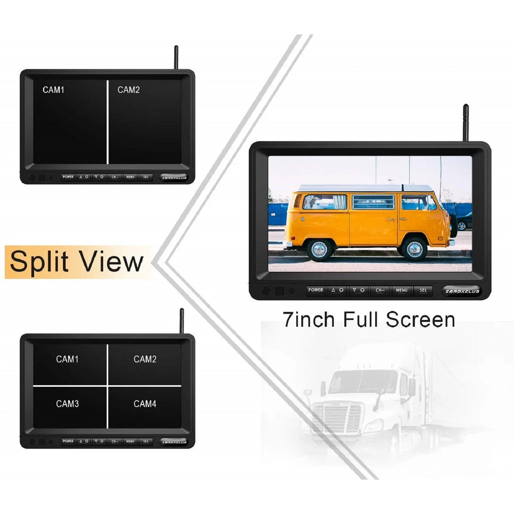ZEROXCLUB Wireless Backup Camera 7'' 1080P HD LCD Monitor IP69 Waterproof Night Vision Parking Sizeystem for RV/Truck/Trailer/Van/Bus SizeW01