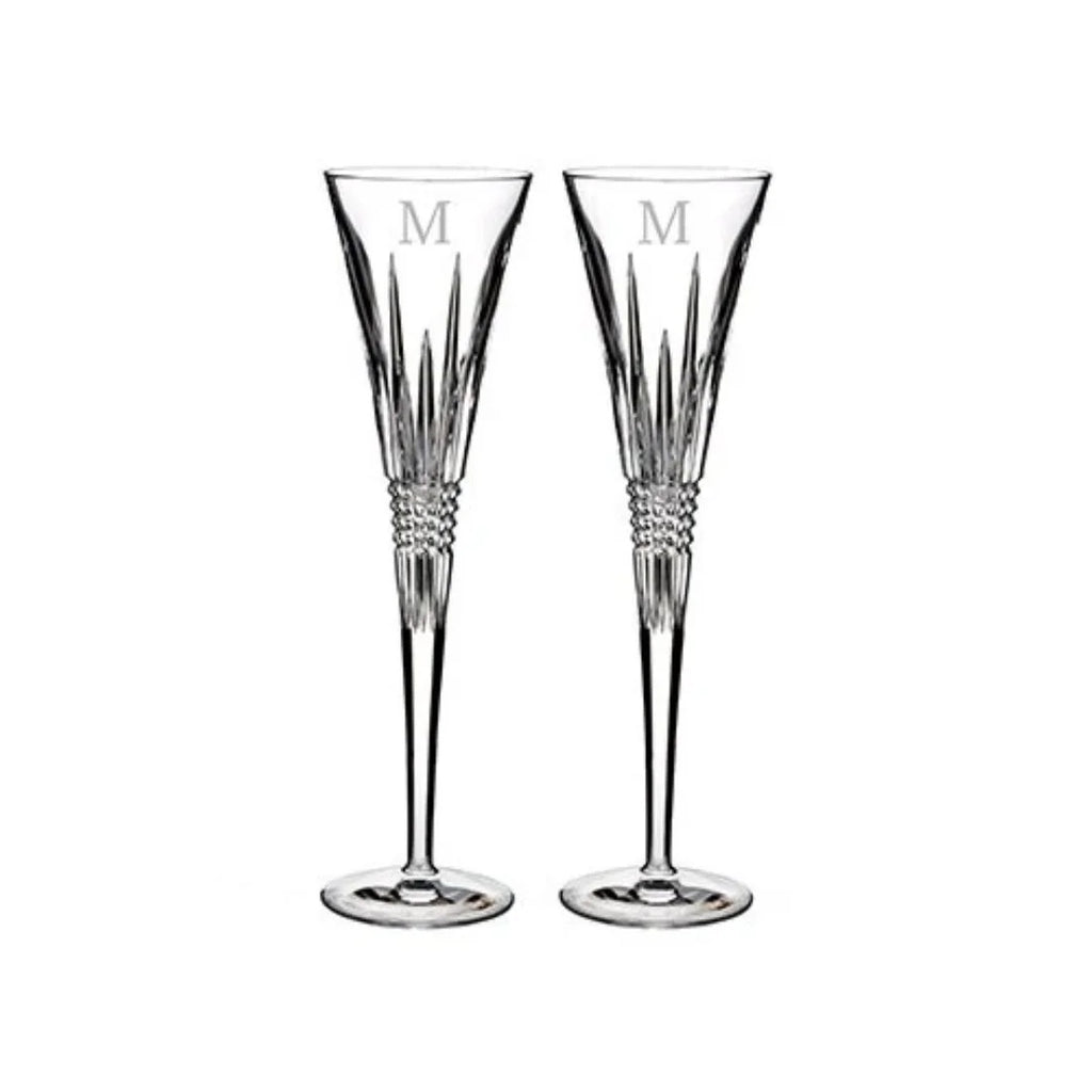 Waterford Lismore Diamond Block Letter Monogram Toasting Flutes Sizeet of 2