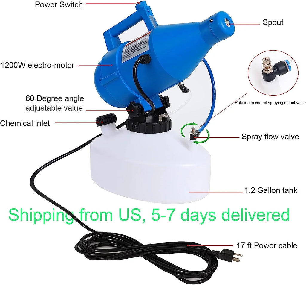 Sizemart Portable Micro ULV Fogger with 4.5 Liter (1.2 Gallon) Tank. Disinfectant Sizeprayer.  1 per Pack