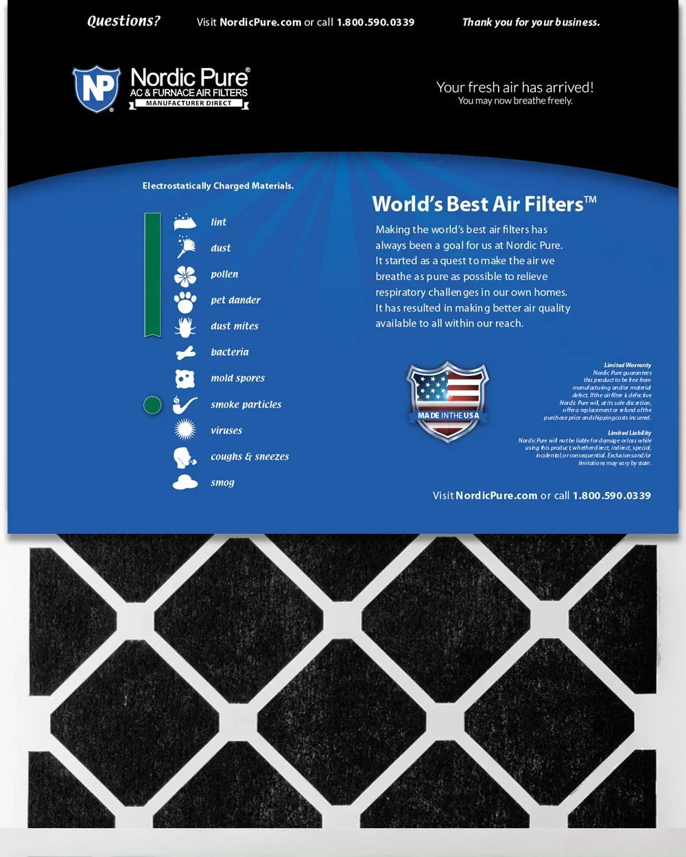 18x30x1 (17_3/4x29_3/4) Pure Green Plus Carbon Eco-Friendly Air Filters 6 Pack