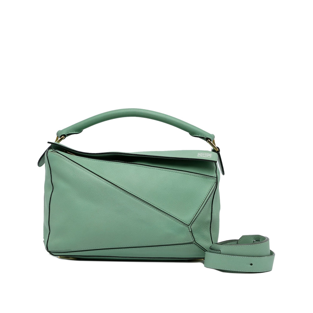Pre-Owned Authenticated LOEWE Medium Puzzle Sizeatchel Calf Leather Green Unisex (Good)