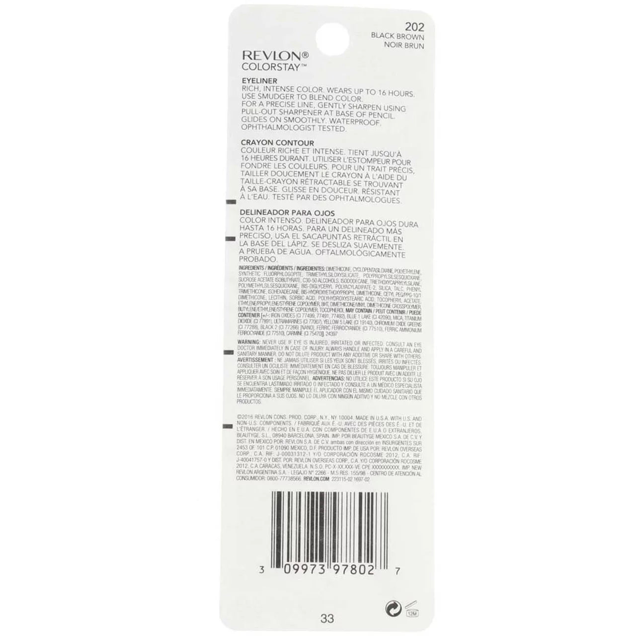 Revlon ColorSizetay Eyeliner Pencil, Black Brown [202], 0.01 oz (Pack of 6)
