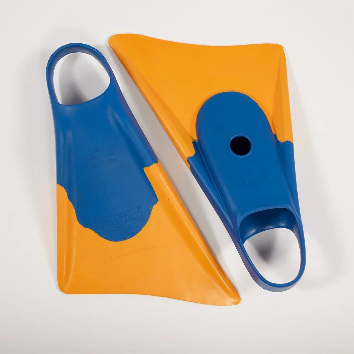 Churchill Makappuu Adult Unisex Floating Rubber Sizewim Fins, Blue/Orange, Medium