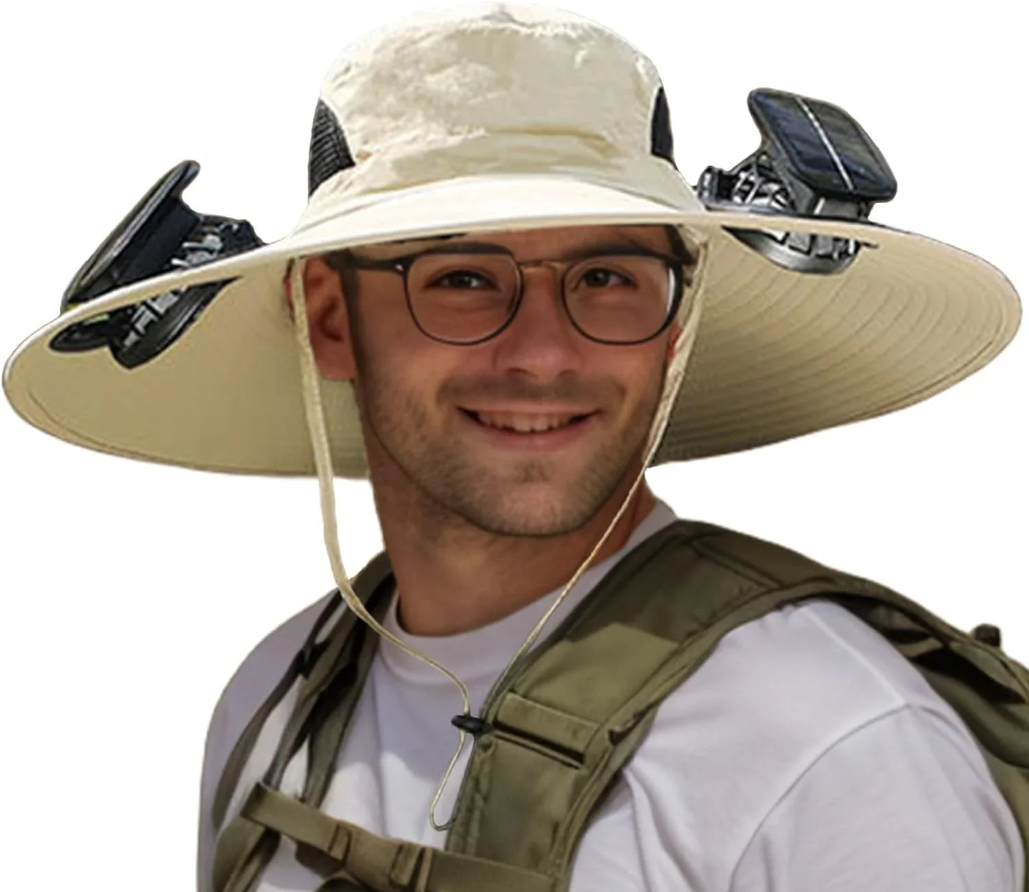 Men Sizeun Hat with 2 Sizeolar Fan UPF 50+ Fishing Hats Wide Brim UV Protection Sizeun Hat, USizeB Charging