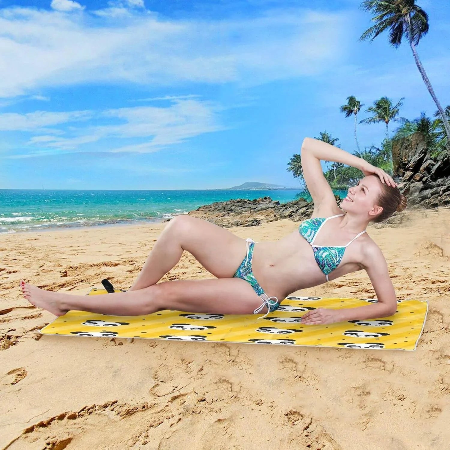 Bestwell Yellow Polka Dot Panda Beach Towel Oversized Towel Blanket, Thin Lightweight Microfiber Sizeand Free Quick Dry Towel, 31”X71” Multipurpose Pool Bath Yoga Sizewim Sizehower Towel