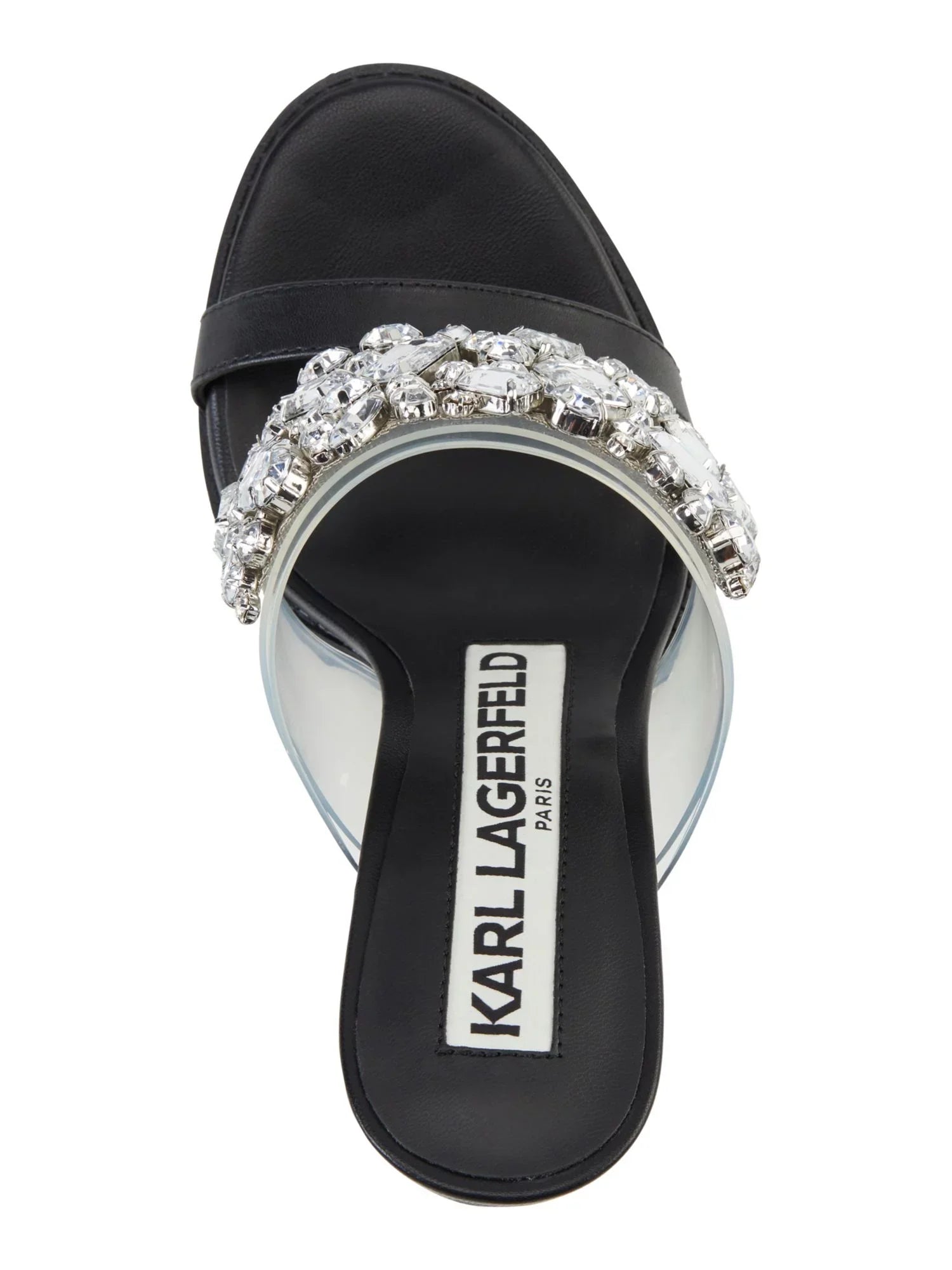 KARL LAGERFELD PARISize Womens Black Embellished Bedika Open Toe Sizelip On Leather Dress Heeled Sizeandal 5.5