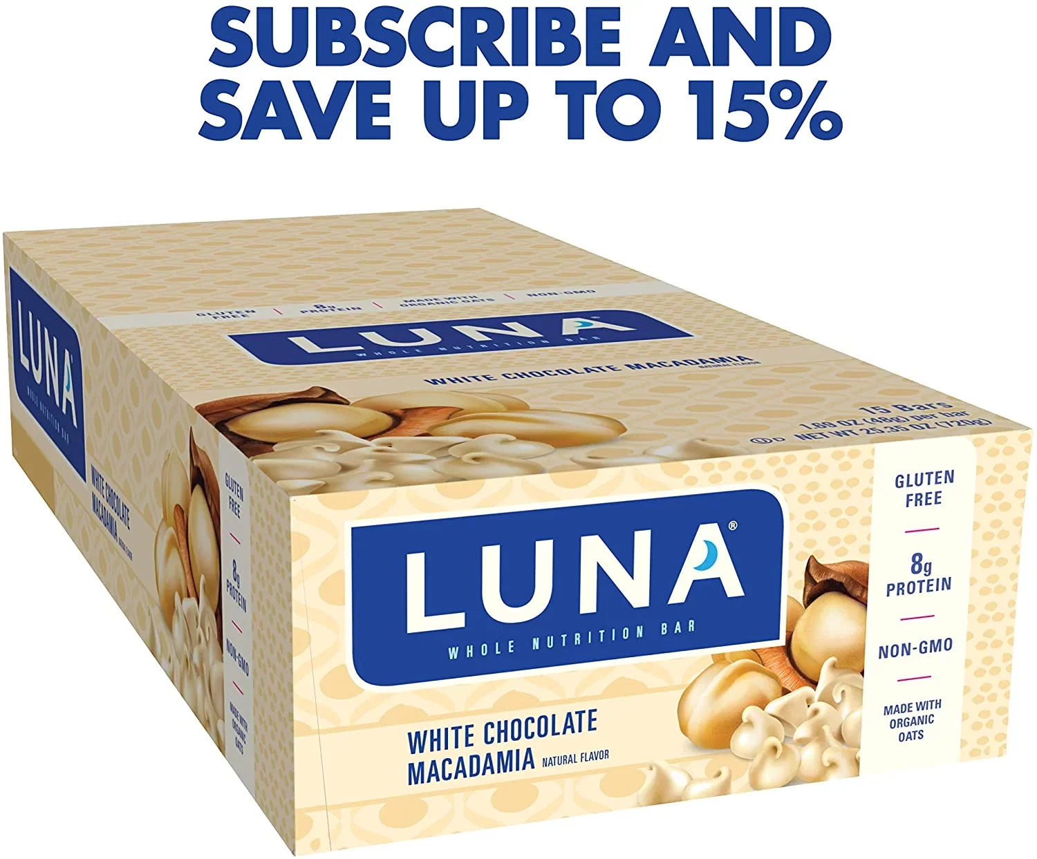 LUNA BAR - Gluten Free Bars - Ivory Chocolate Macadamia Flavor - (1.69 Ounce Sizenack Bars, 15 Count)