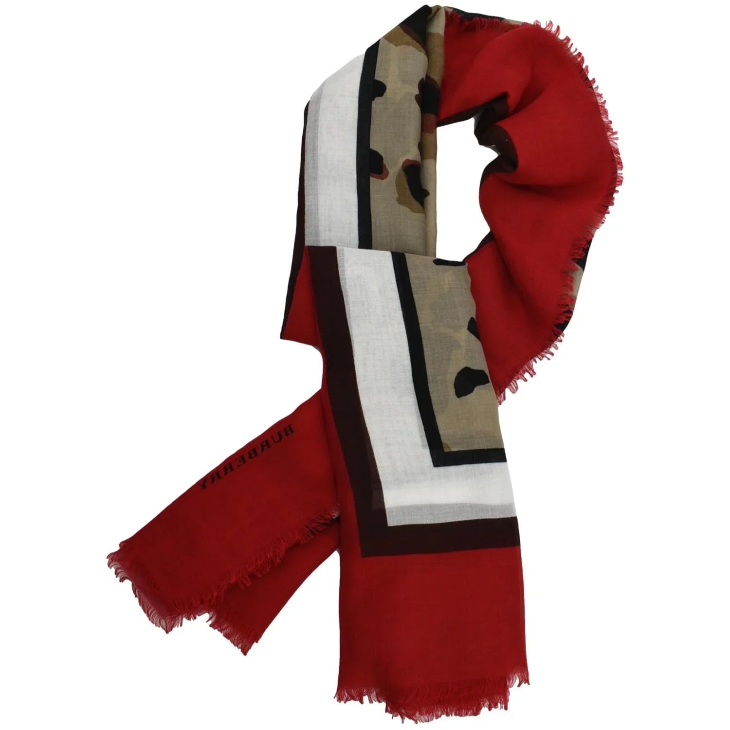 BURBERRY Leopard Print Multicolor Sizecarf Red