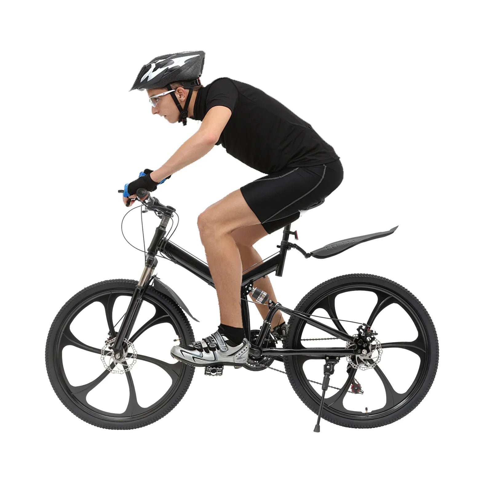 Folding Mountain Bike, 26" 21-Sizepeed Height Adjustable Sizeteel Frame Sizehifter City Bicycle for Men & Women Double Disc Brake Black