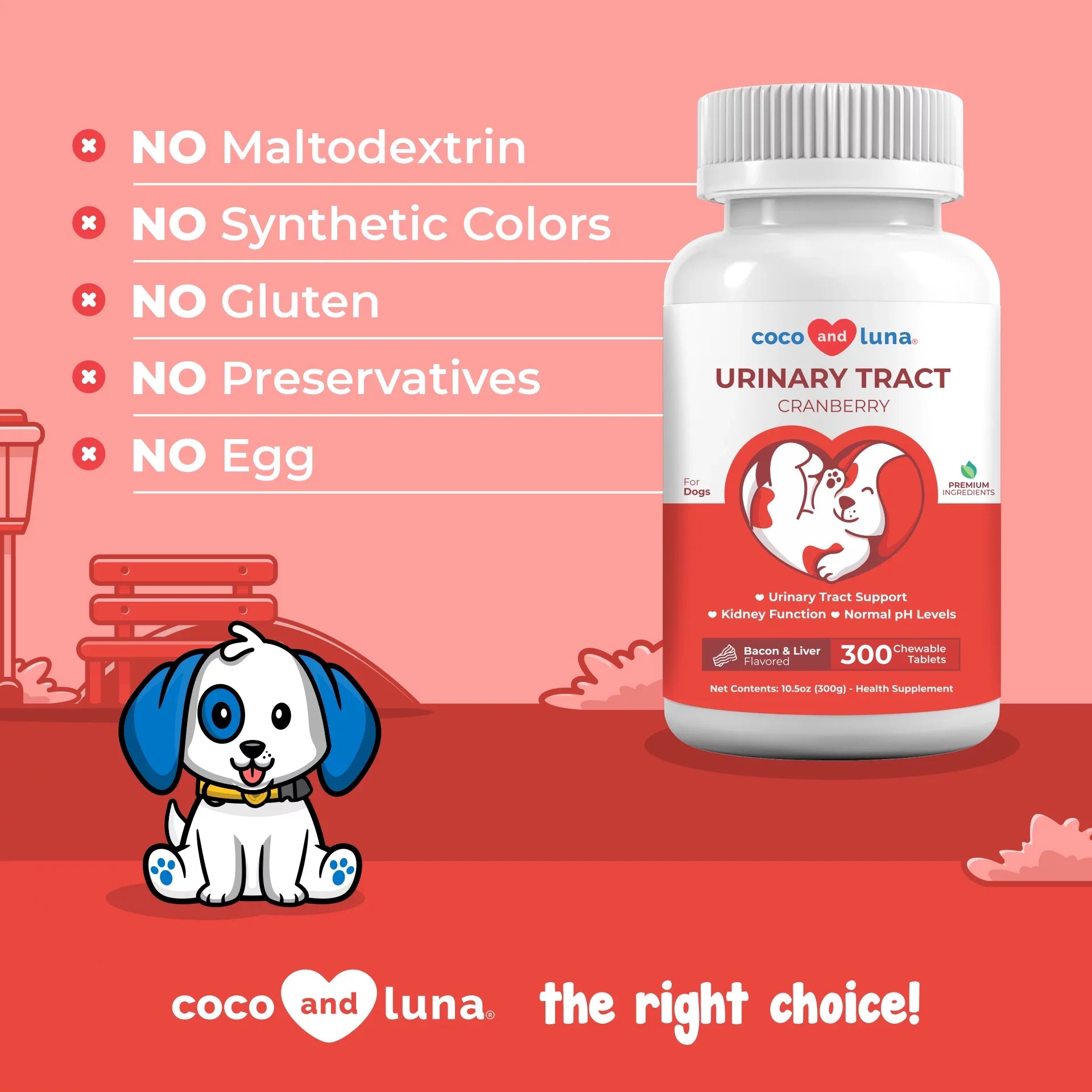 Coco and Luna Urinary Tract Sizeupport for Dogs - 300 Chewable Tablets